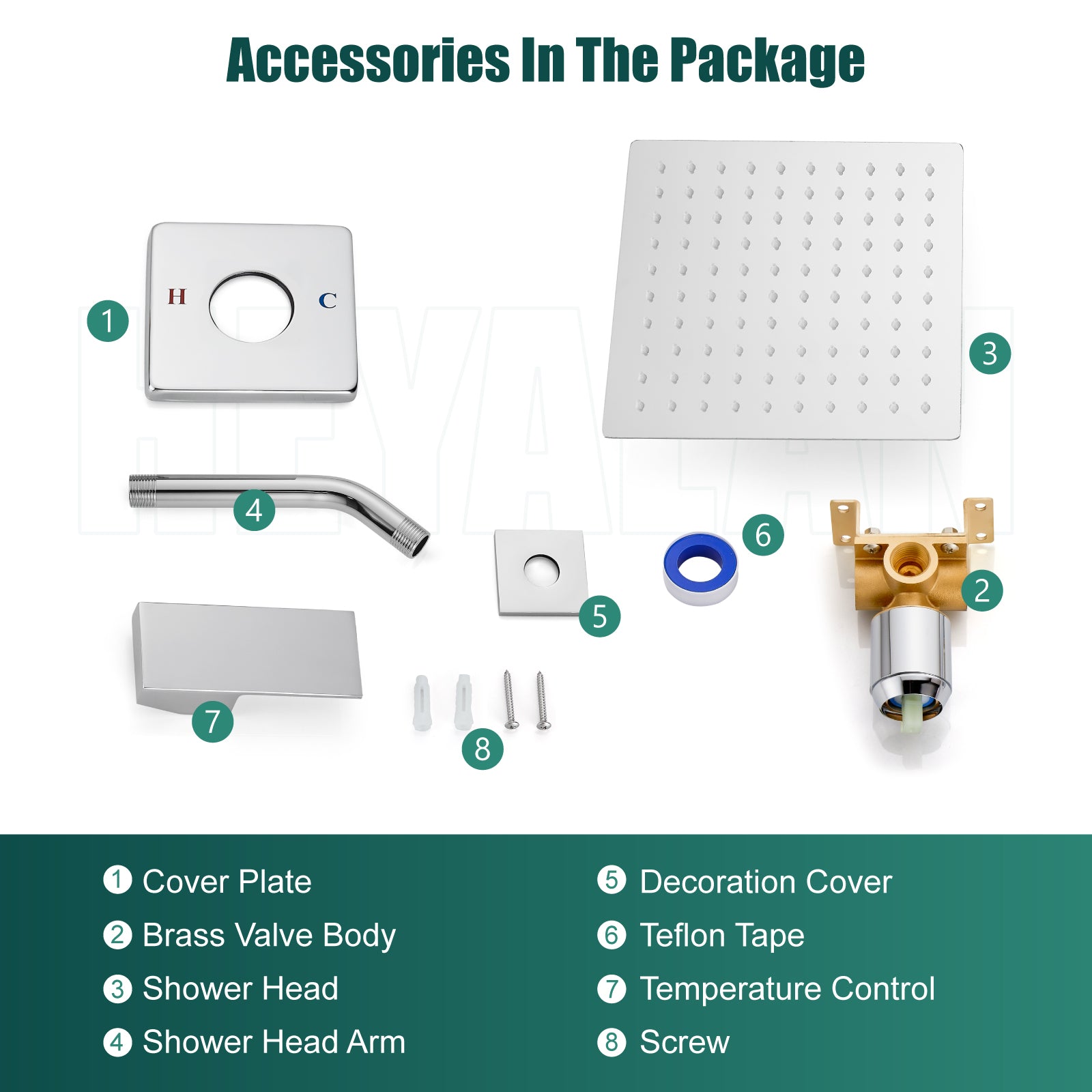 Shower Faucet Set Bathroom Rainfall Shower System Square SUS304 Stainless Steel Showerhead Single Function Shower Trim Kit 1 Handle with Rough-in Valve