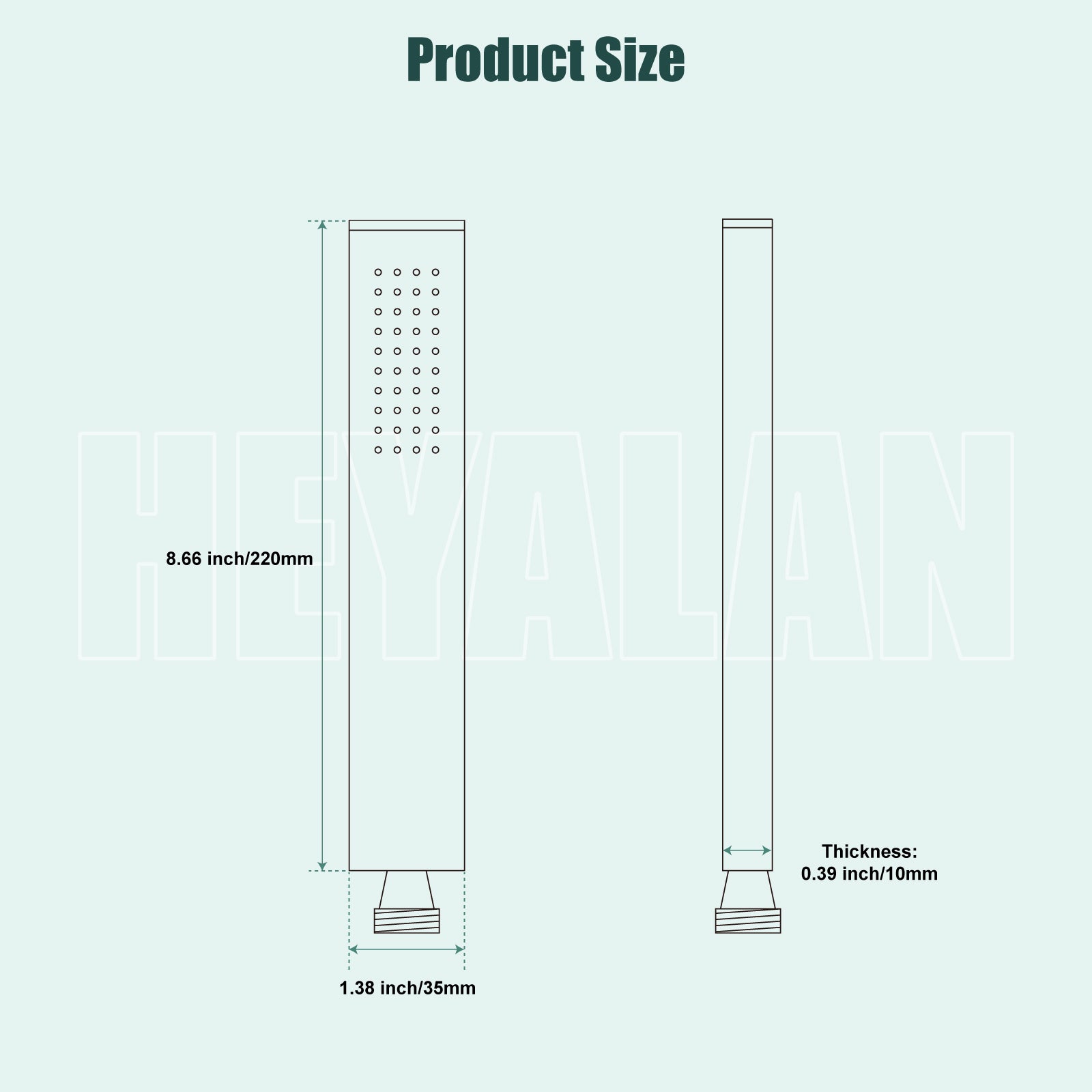 Heyalan Hand Shower Spray SUS304 Stainless Steel Handheld Shower Wand Single Function Pressure Luxury Handheld Shower Straight High Hand Shower Set High Flow Rectangle
