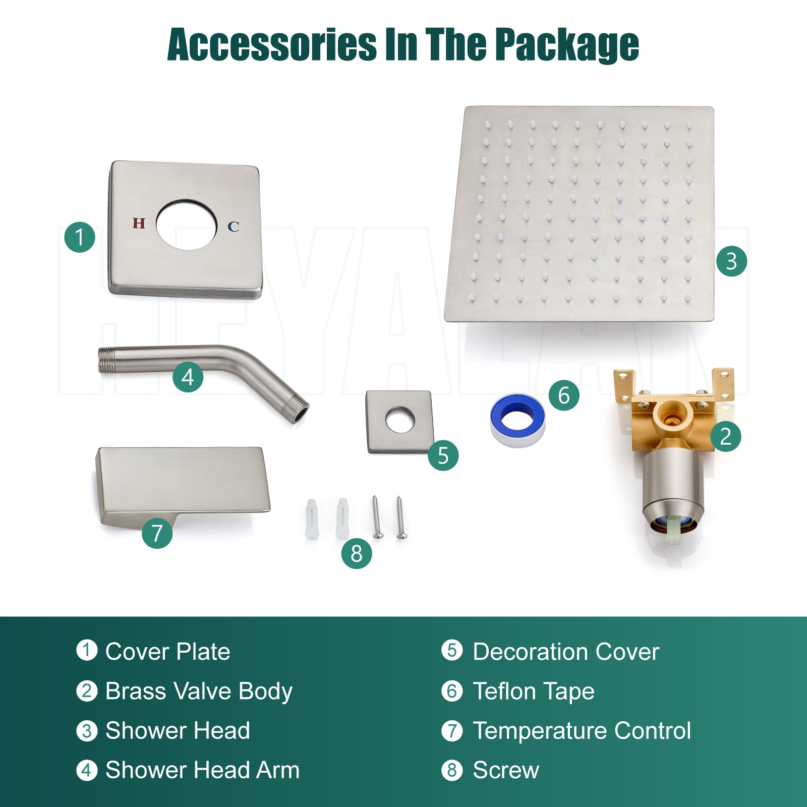 Shower Faucet Set Bathroom Rainfall Shower System Square SUS304 Stainless Steel Showerhead Single Function Shower Trim Kit 1 Handle with Rough-in Valve