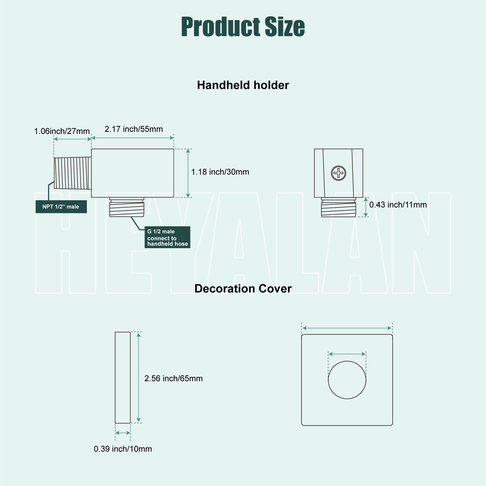 Shower Wand Bracket Supply Hose Connector Shower Hand Holder Wall Mount Handheld Arm Shower Hose Holder with a Square Cover Brass Heyalan Modern