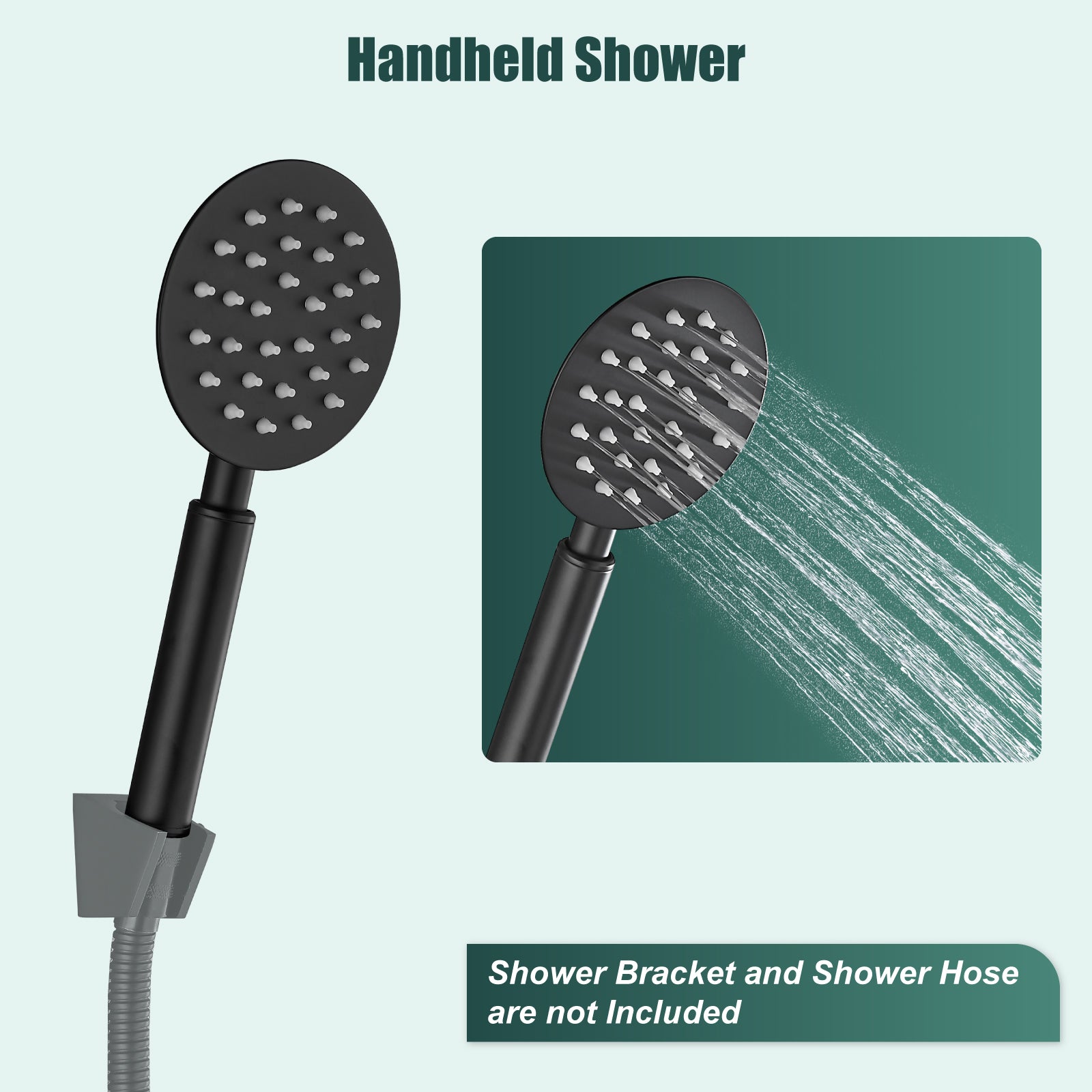 Heyalan Hand Held Shower Wand Head Sprayer High Pressure Handheld Round SUS 304 Stainless Steel Showerhead Powerful Rainfall Water Spray Bathroom High Flow Luxury Shower Faucet Single Mode