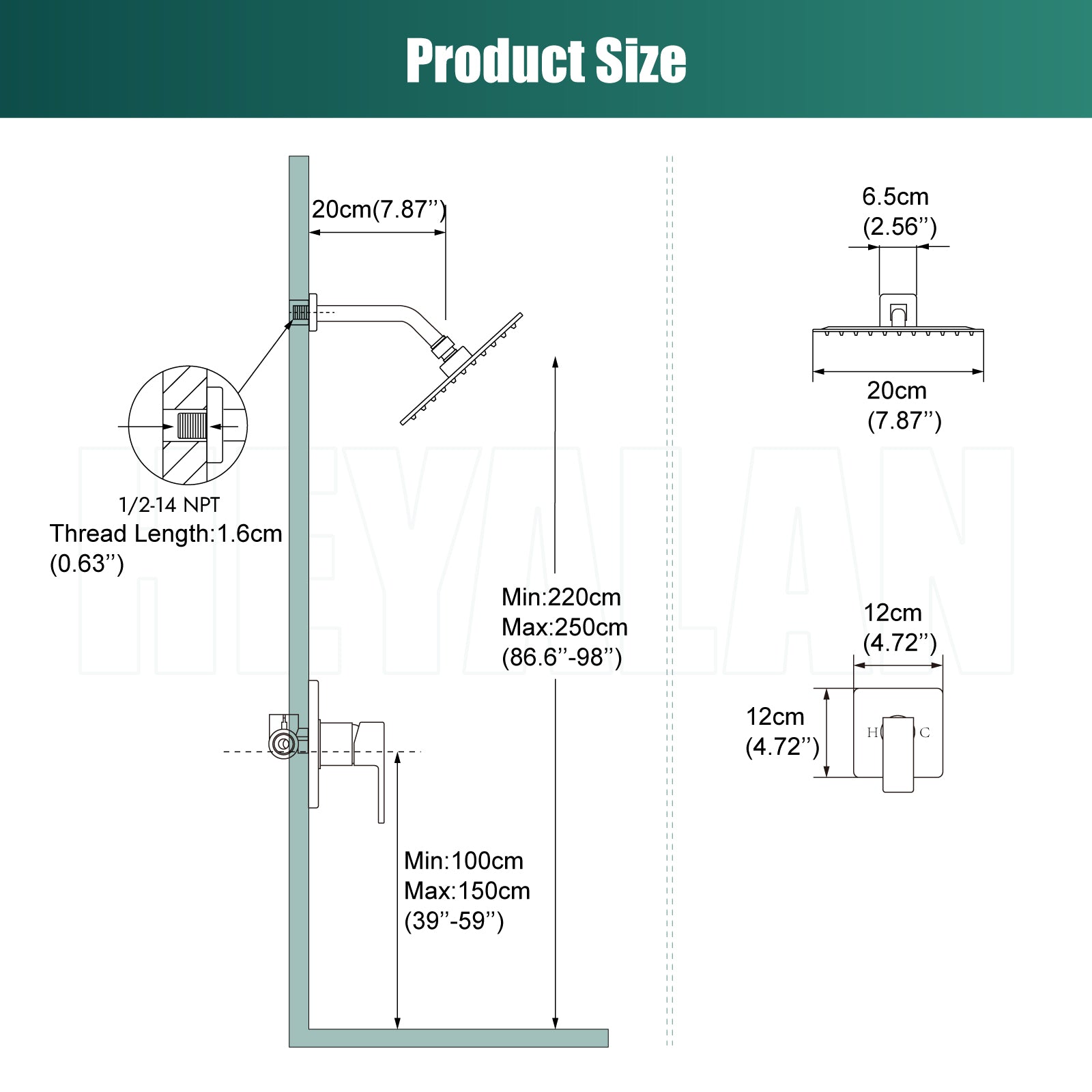 Shower Faucet Set Bathroom Rainfall Shower System Square SUS304 Stainless Steel Showerhead Single Function Shower Trim Kit 1 Handle with Rough-in Valve