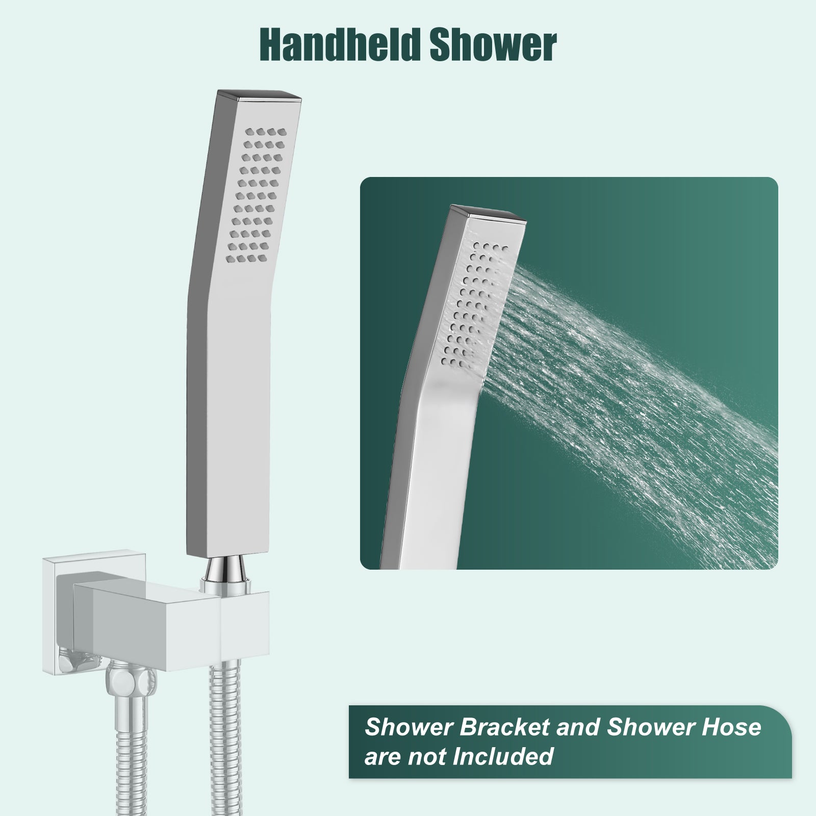 Heyalan SUS304 Stainless Steel Handheld Shower Wand Curved Single Function Handheld Shower High Pressure Luxury Hand Shower Set High Flow Rectangle Hand Shower Spray