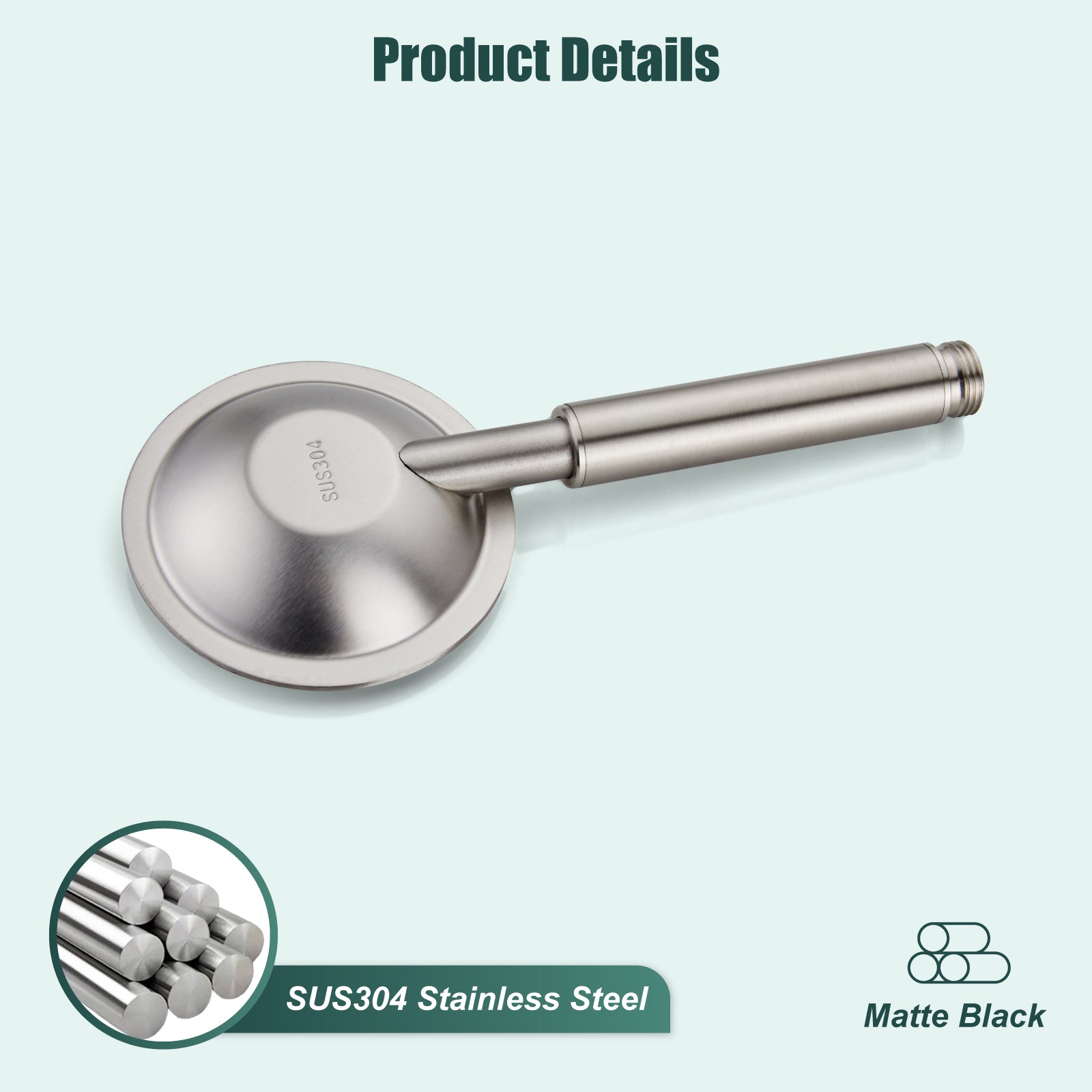 Heyalan Hand Held Shower Wand Head Sprayer High Pressure Handheld Round SUS 304 Stainless Steel Showerhead Powerful Rainfall Water Spray Bathroom High Flow Luxury Shower Faucet Single Mode
