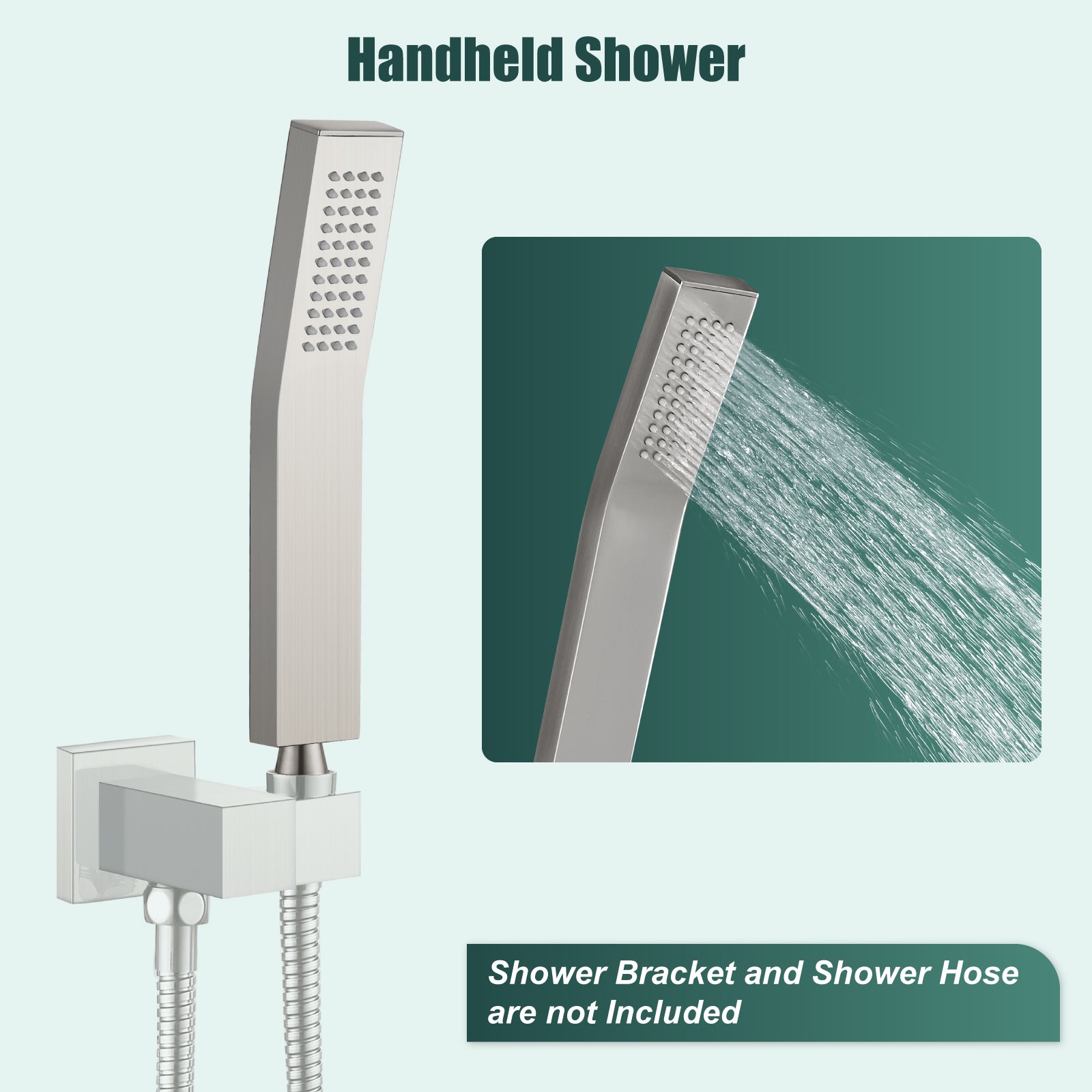 Heyalan SUS304 Stainless Steel Handheld Shower Wand Curved Single Function Handheld Shower High Pressure Luxury Hand Shower Set High Flow Rectangle Hand Shower Spray