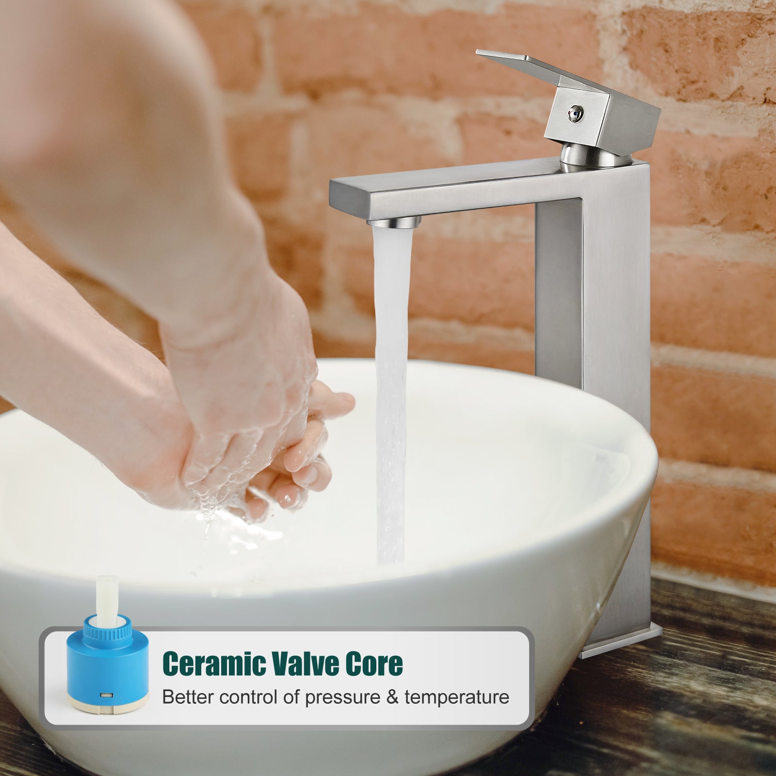 Heyalan Vessel Sink Faucet  SUS304 Stainless Steel Bathroom Sink Faucet Tall Body Vessel Bowl Tap Single Handle 1 Hole Lavatory Vanity Mixer Bar Tap Tall Spout Deck Mount