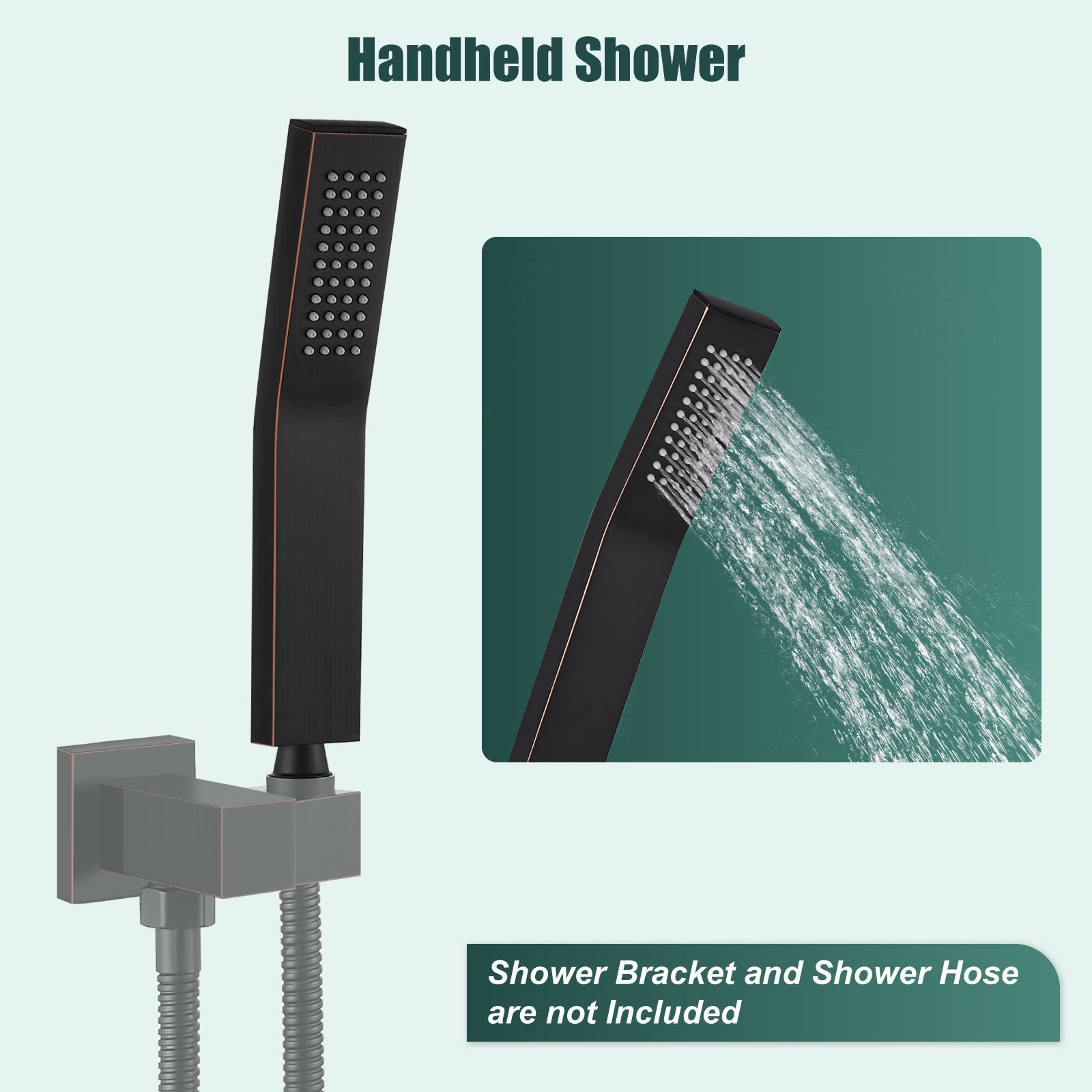 Heyalan SUS304 Stainless Steel Handheld Shower Wand Curved Single Function Handheld Shower High Pressure Luxury Hand Shower Set High Flow Rectangle Hand Shower Spray