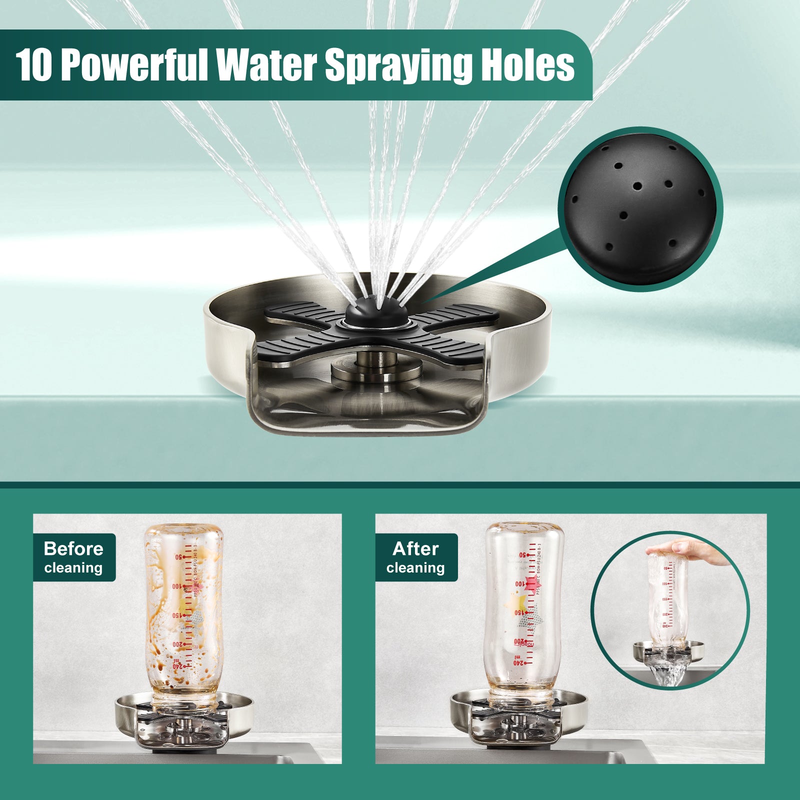 Heyalan Glass Rinser Cup Washer For Sink, Kitchen Bar Glass Washer Bottle Washer SUS304 Stainless Steel, Automatic Kitchen Sink Accessories for Wash Glass Cup Wine Cup
