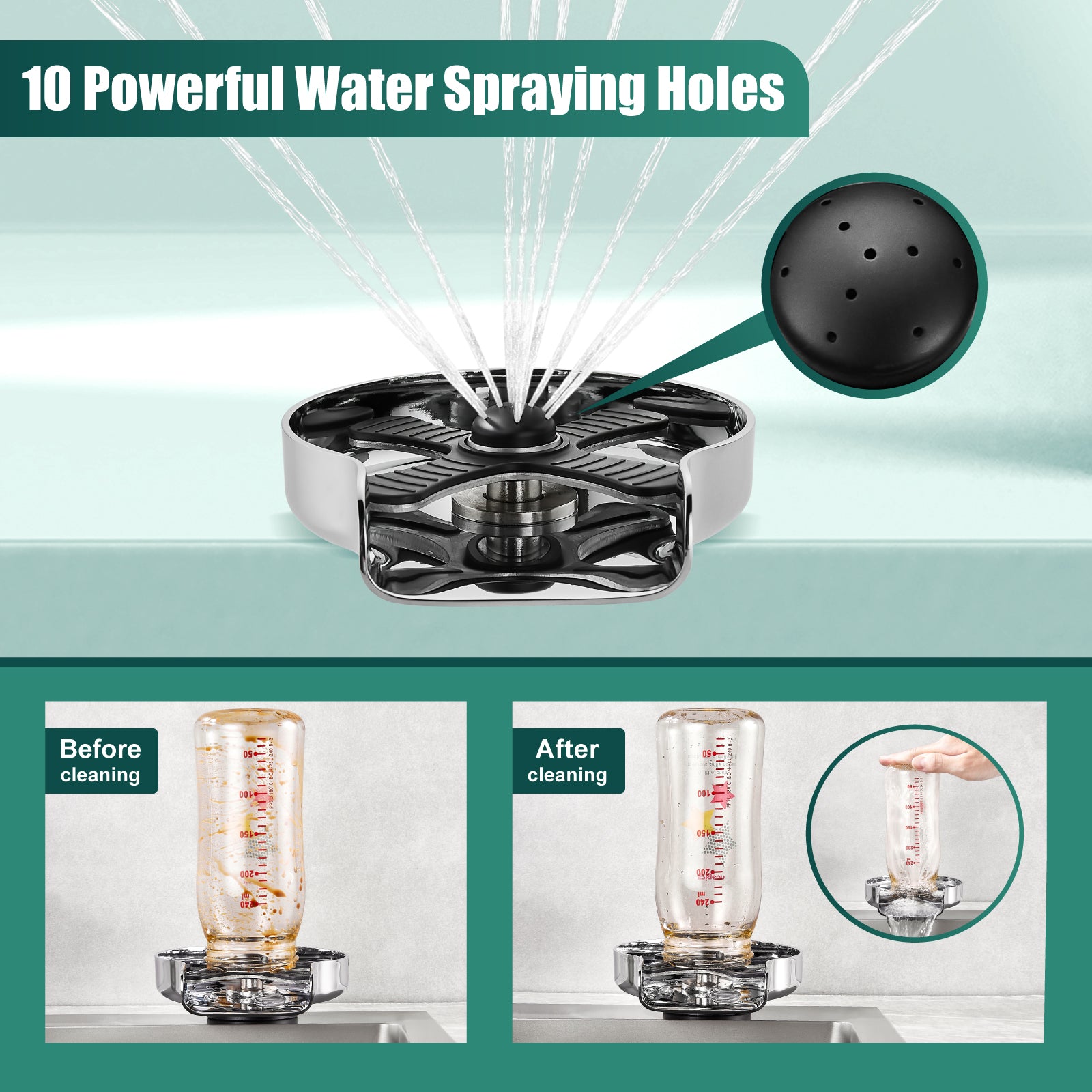 Heyalan Glass Rinser Cup Washer For Sink, Kitchen Bar Glass Washer Bottle Washer SUS304 Stainless Steel, Automatic Kitchen Sink Accessories for Wash Glass Cup Wine Cup
