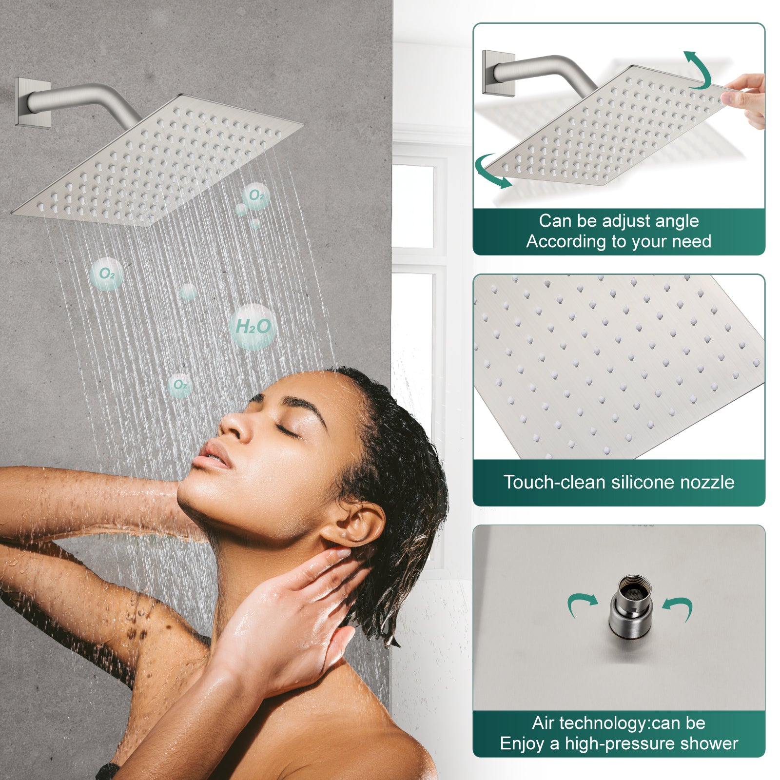 Shower Faucet Set Bathroom Rainfall Shower System Square SUS304 Stainless Steel Showerhead Single Function Shower Trim Kit 1 Handle with Rough-in Valve