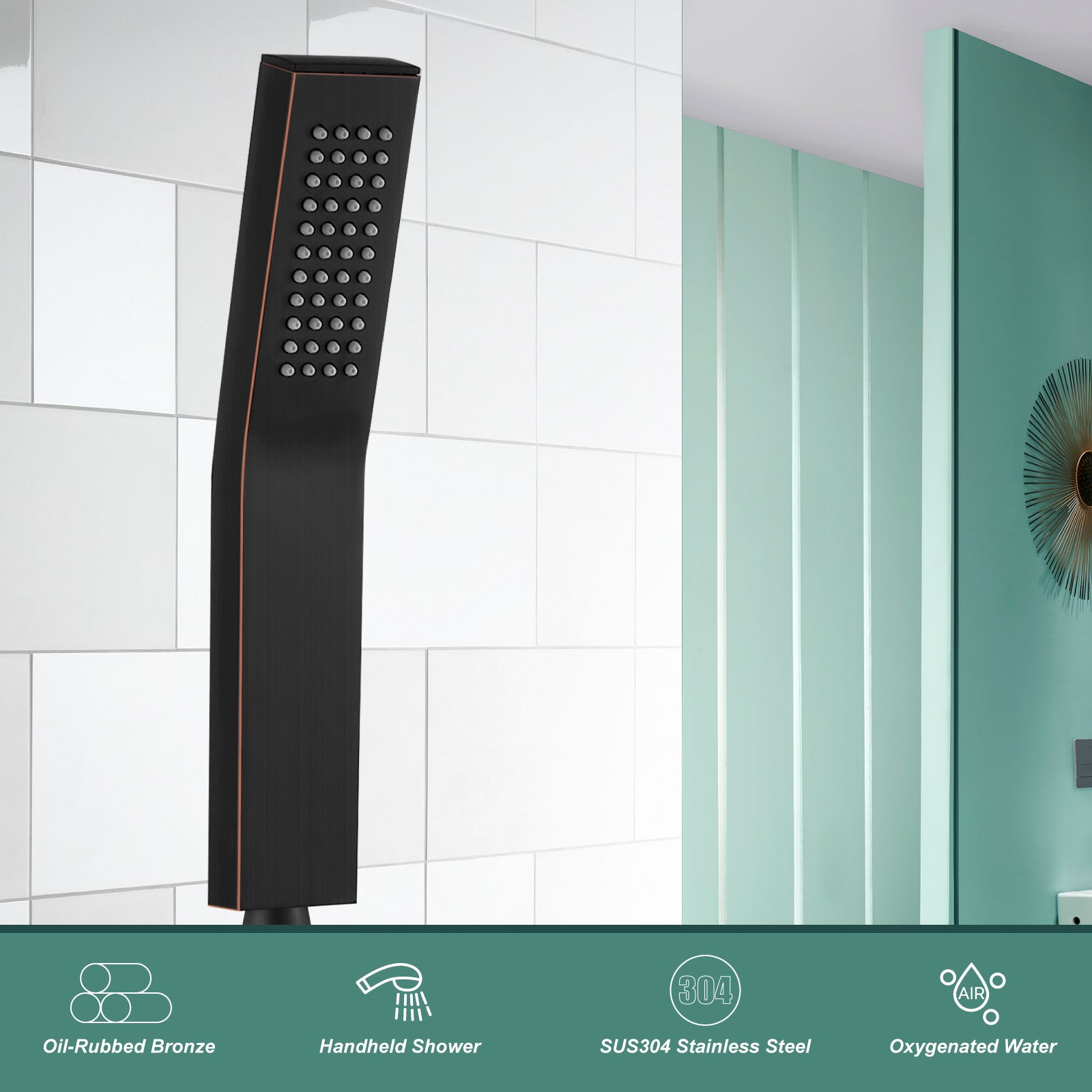 Heyalan SUS304 Stainless Steel Handheld Shower Wand Curved Single Function Handheld Shower High Pressure Luxury Hand Shower Set High Flow Rectangle Hand Shower Spray