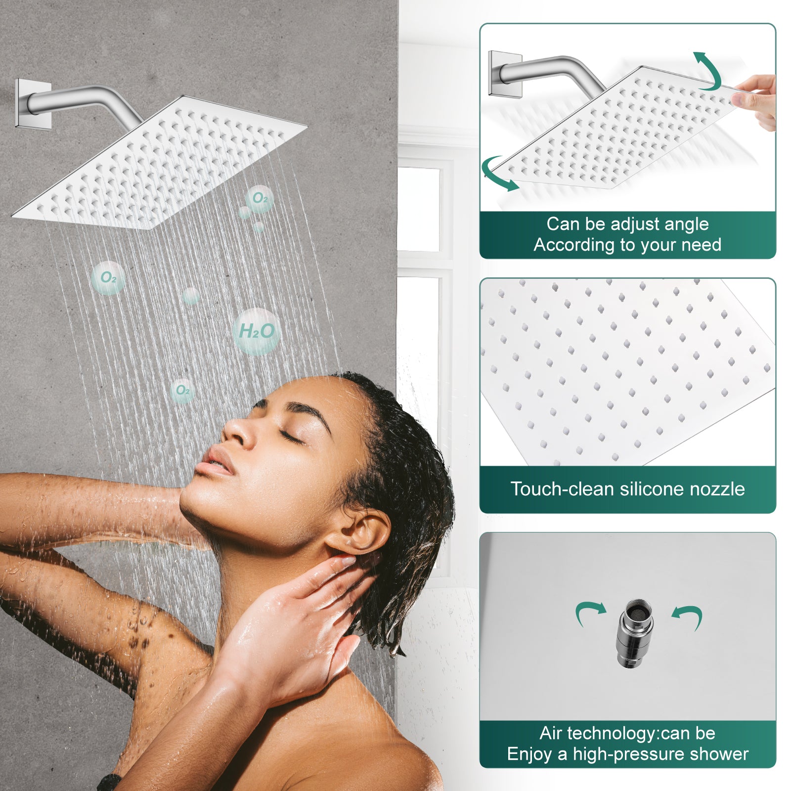 Shower Faucet Set Bathroom Rainfall Shower System Square SUS304 Stainless Steel Showerhead Single Function Shower Trim Kit 1 Handle with Rough-in Valve