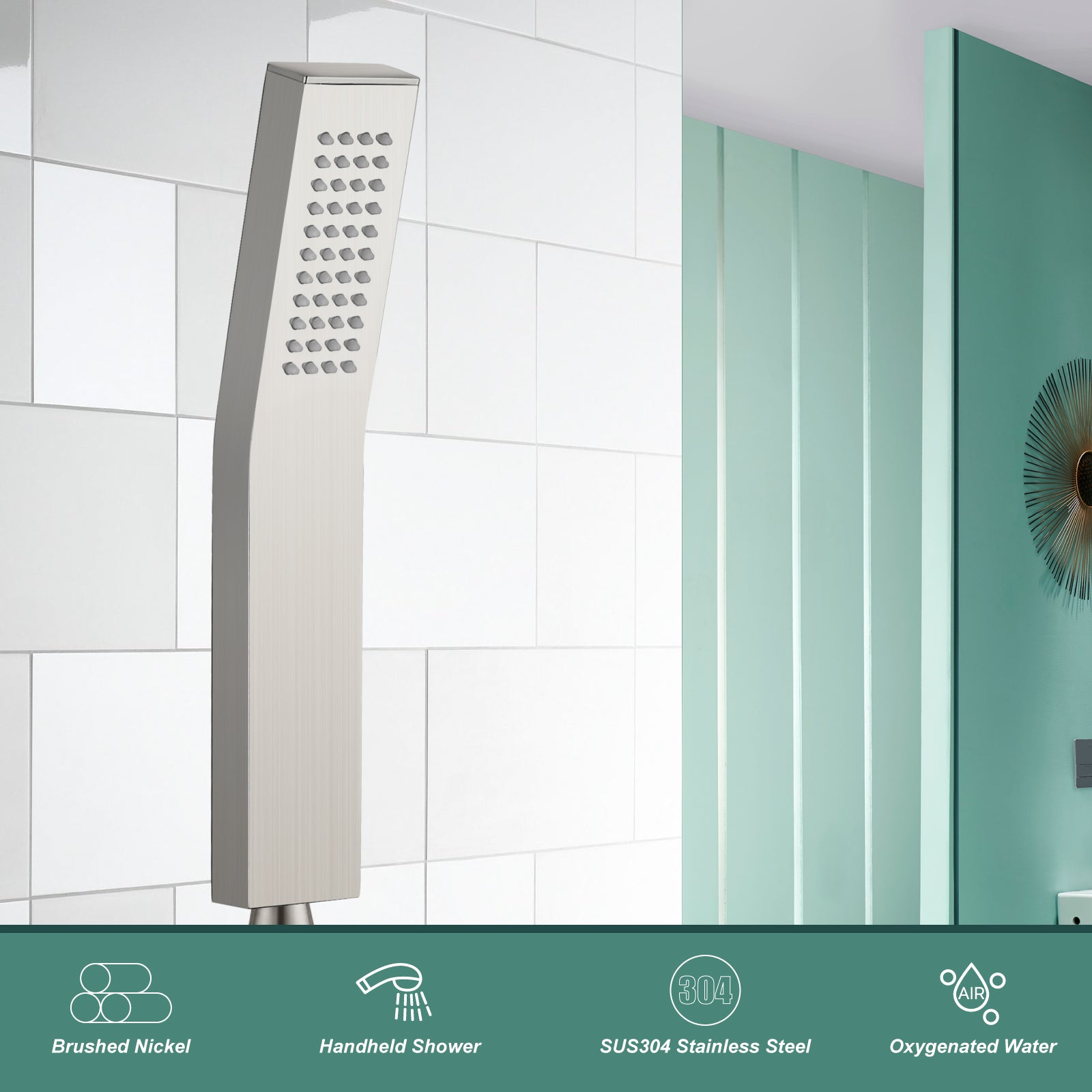 Heyalan SUS304 Stainless Steel Handheld Shower Wand Curved Single Function Handheld Shower High Pressure Luxury Hand Shower Set High Flow Rectangle Hand Shower Spray
