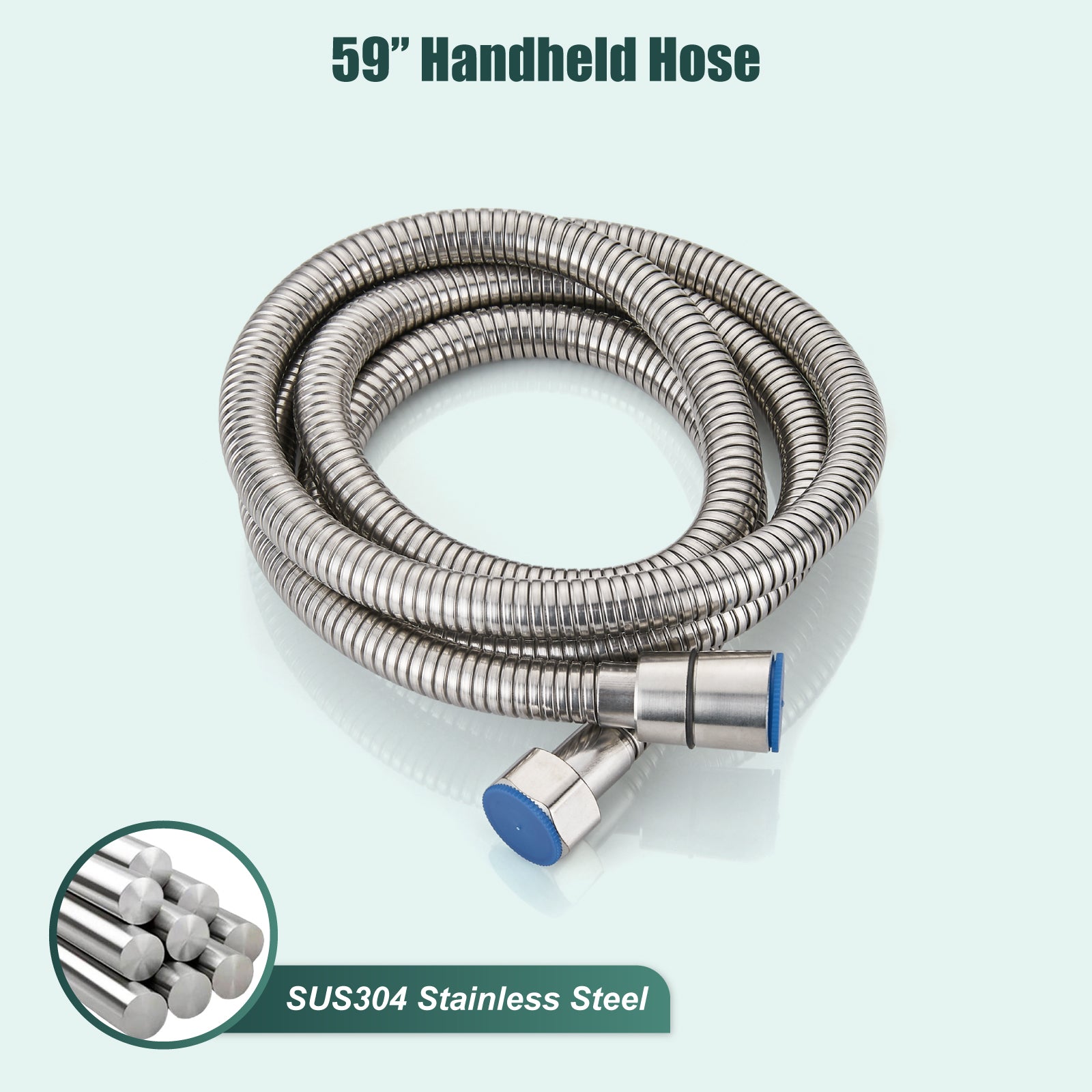 Heyalan Shower Wand Handheld Showerhead Wand Spray High Pressure Flow 1 Mode Hand Held Round SUS304 Sprayer Bathroom High Powerful Single Function Shower Head Bracket&Water Hose Include