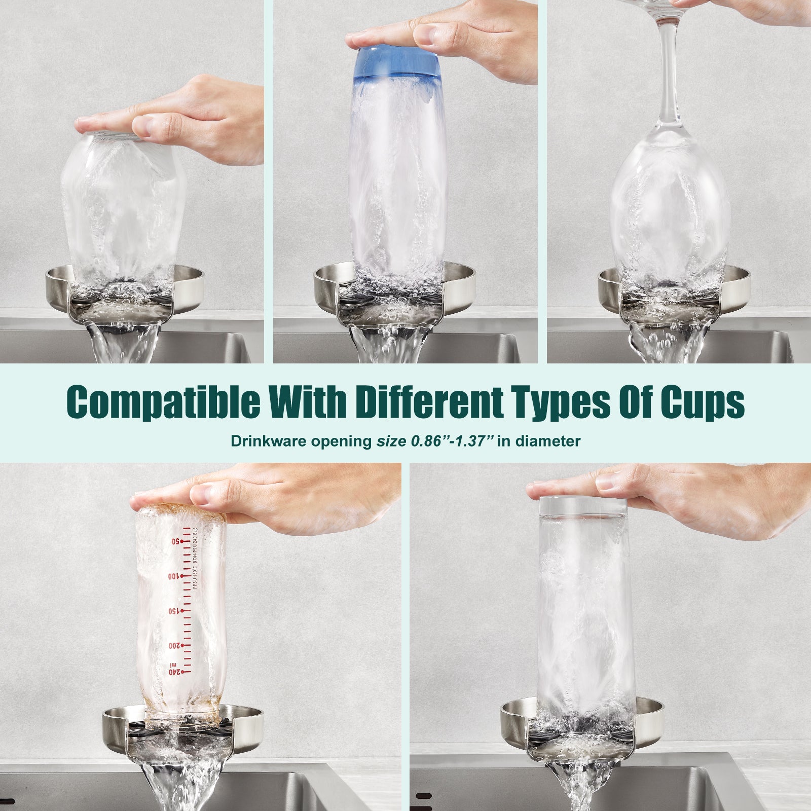 Heyalan Glass Rinser Cup Washer For Sink, Kitchen Bar Glass Washer Bottle Washer SUS304 Stainless Steel, Automatic Kitchen Sink Accessories for Wash Glass Cup Wine Cup