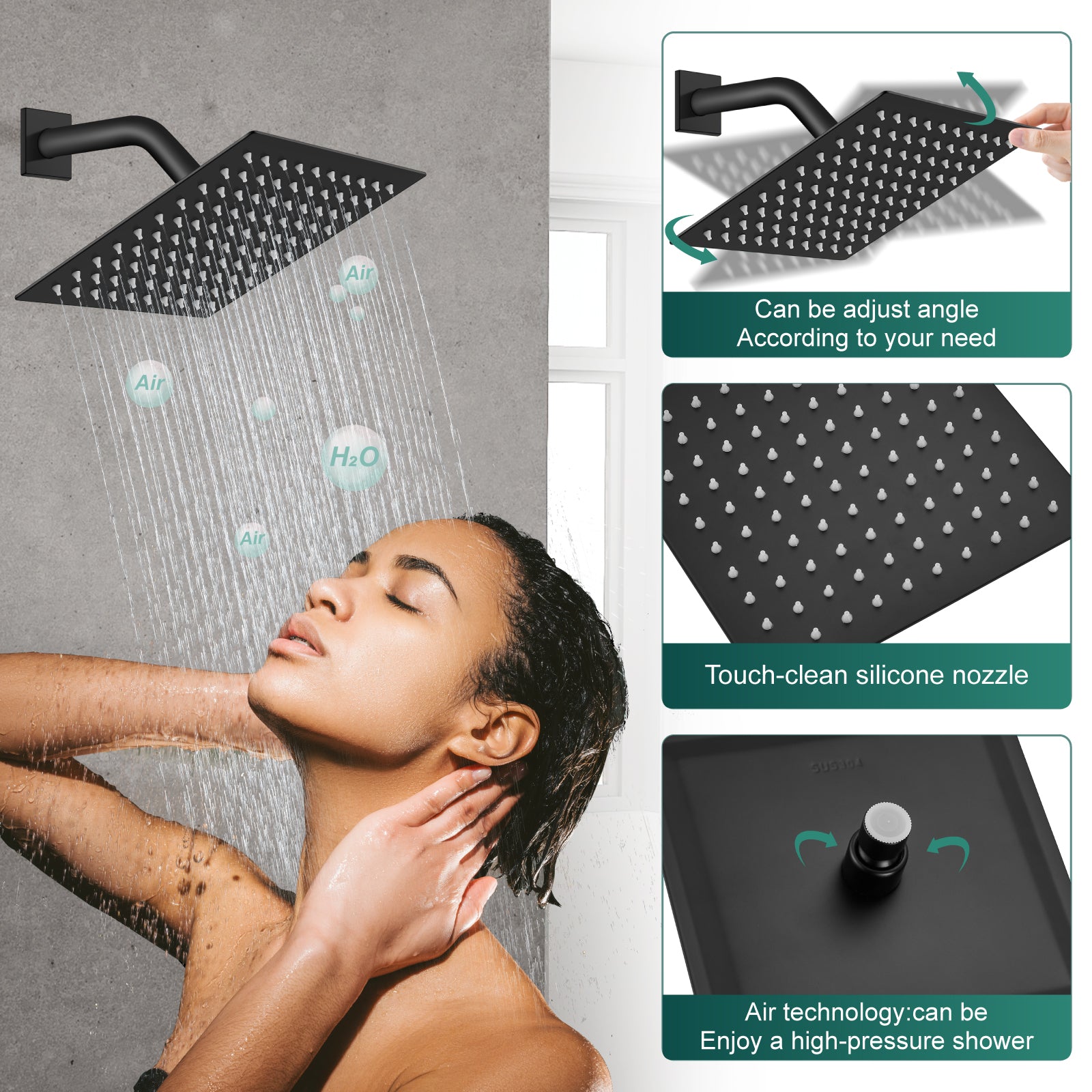 Shower Faucet Set Bathroom Rainfall Shower System Square SUS304 Stainless Steel Showerhead Single Function Shower Trim Kit 1 Handle with Rough-in Valve