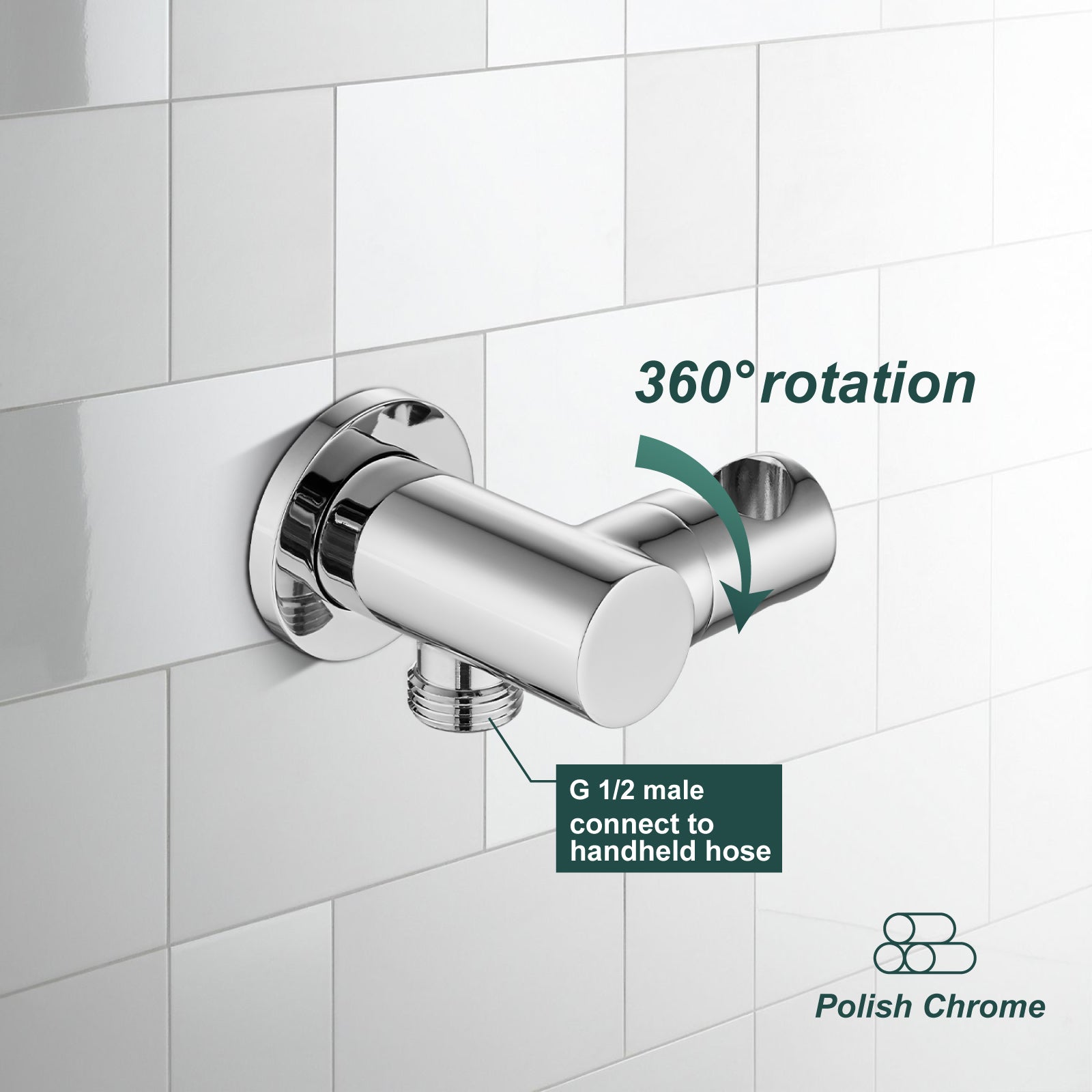 Shower Wand Holder with Round Cover Connecting Hose Shower Hand Bracket Wall Mount Shower Handheld Holder Heyalan Extension Arm Brass Contemporary Handheld Shower Holder
