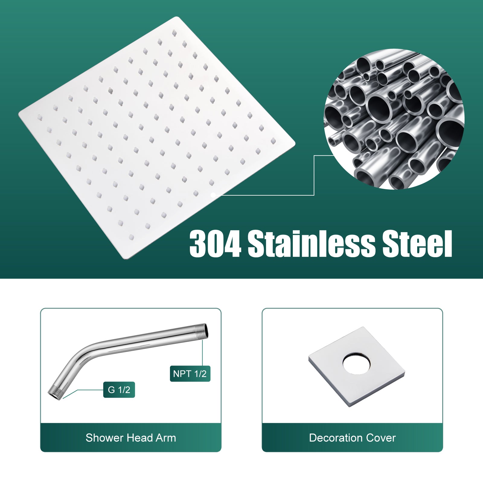 Shower Faucet Set Bathroom Rainfall Shower System Square SUS304 Stainless Steel Showerhead Single Function Shower Trim Kit 1 Handle with Rough-in Valve