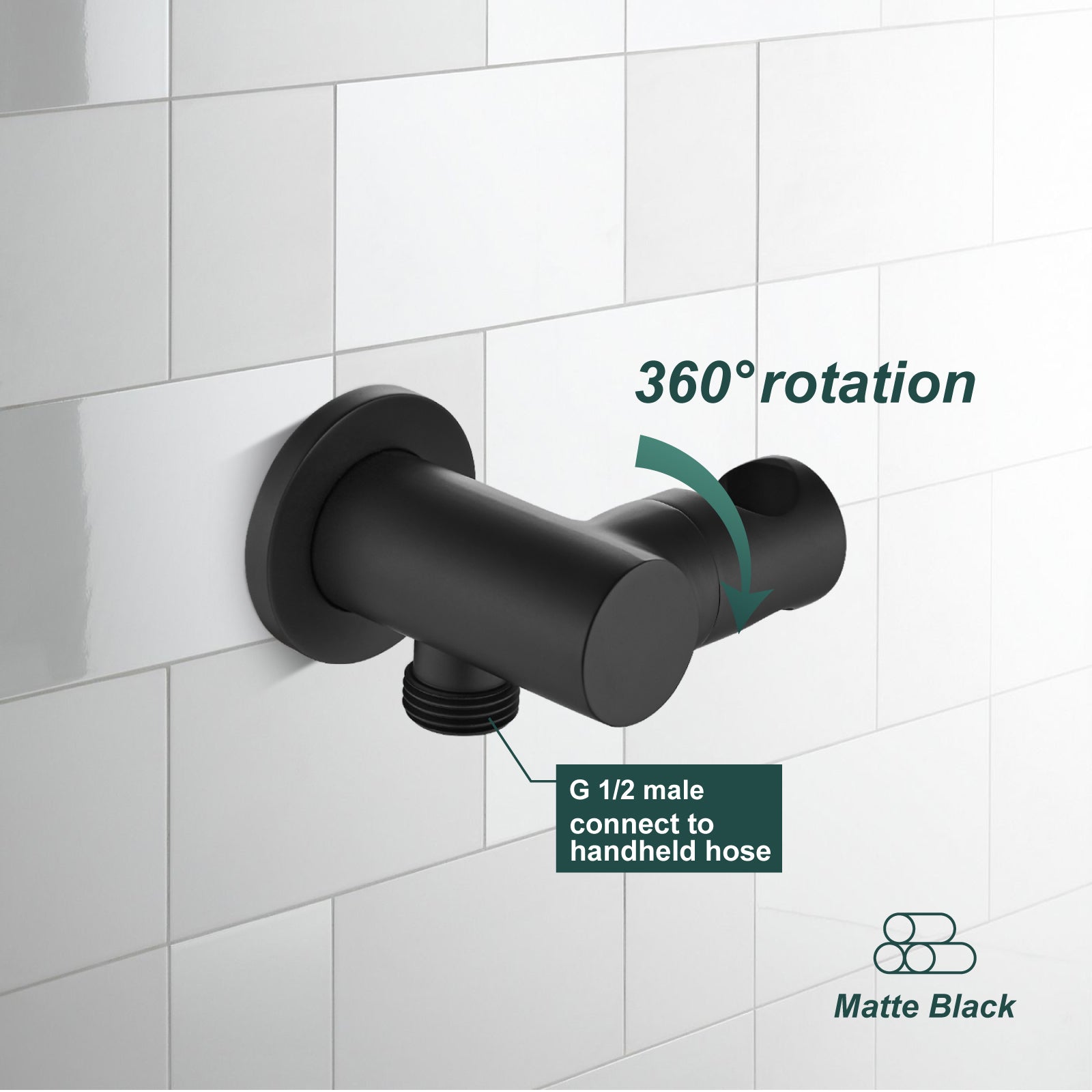Shower Wand Holder with Round Cover Connecting Hose Shower Hand Bracket Wall Mount Shower Handheld Holder Heyalan Extension Arm Brass Contemporary Handheld Shower Holder