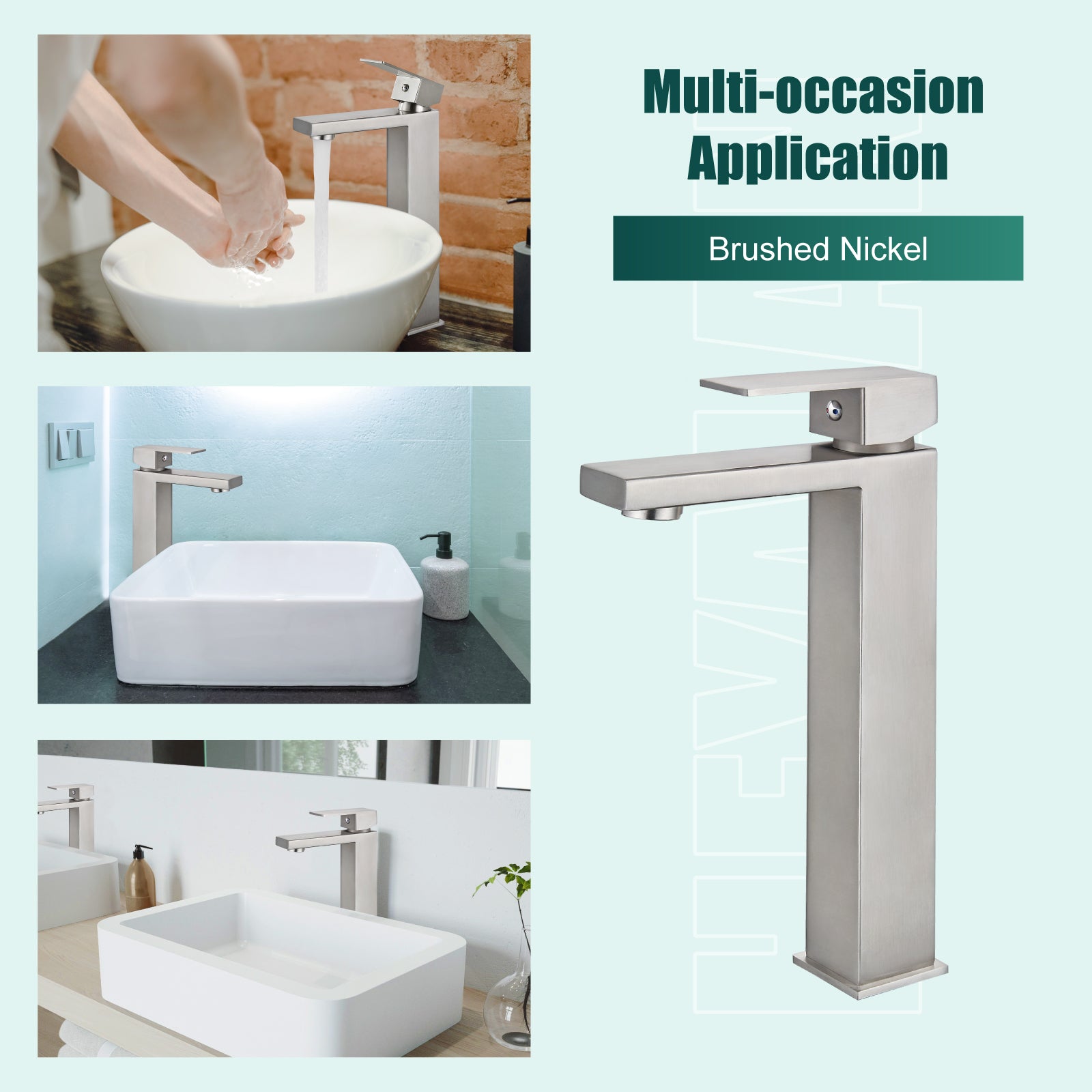 Heyalan Vessel Sink Faucet  SUS304 Stainless Steel Bathroom Sink Faucet Tall Body Vessel Bowl Tap Single Handle 1 Hole Lavatory Vanity Mixer Bar Tap Tall Spout Deck Mount