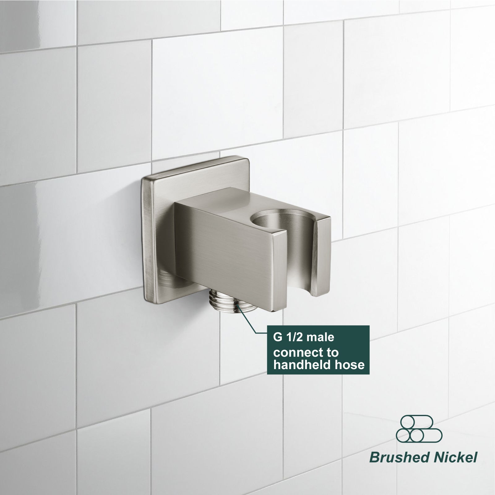 Shower Wand Bracket Supply Hose Connector Shower Hand Holder Wall Mount Handheld Arm Shower Hose Holder with a Square Cover Brass Heyalan Modern
