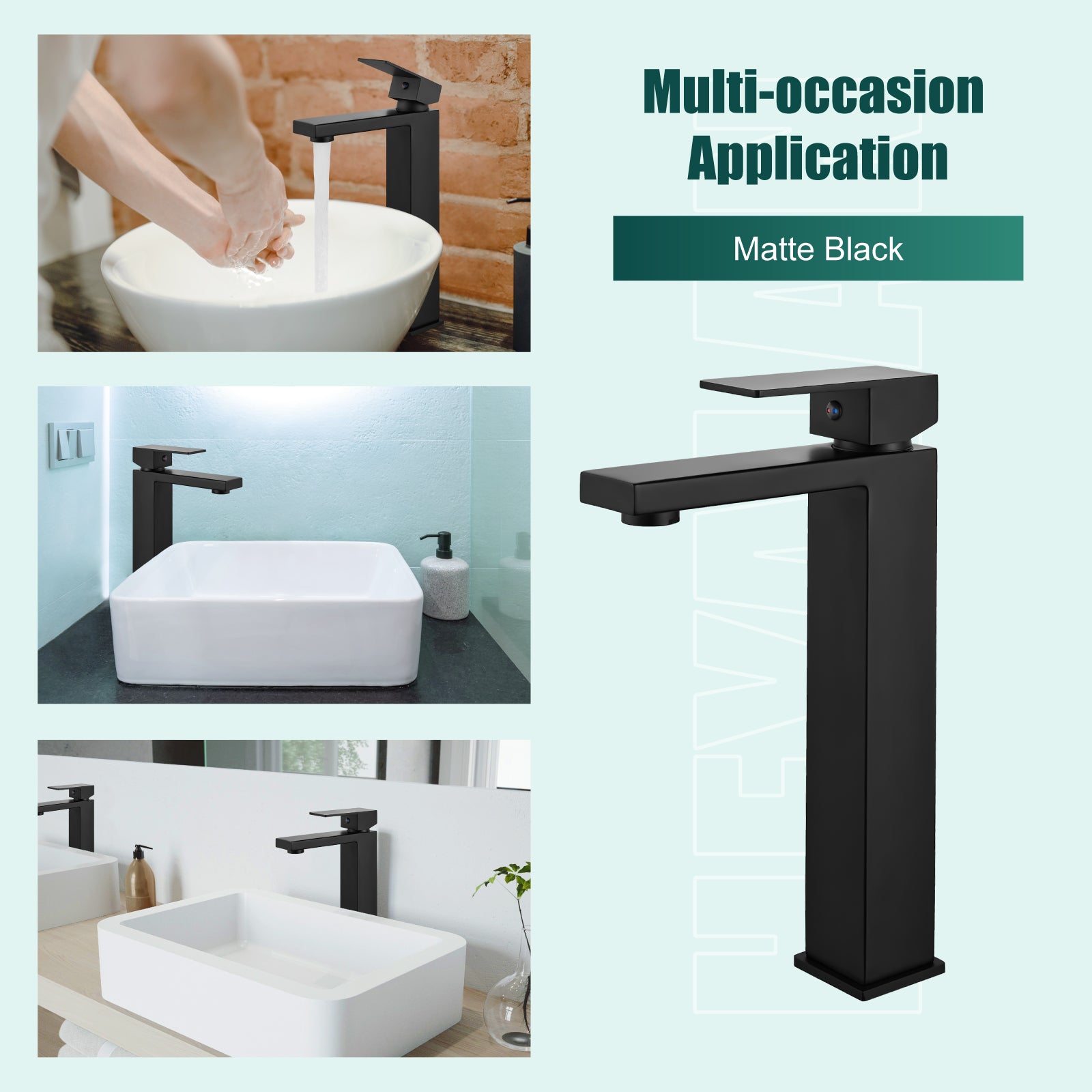 Heyalan Vessel Sink Faucet  SUS304 Stainless Steel Bathroom Sink Faucet Tall Body Vessel Bowl Tap Single Handle 1 Hole Lavatory Vanity Mixer Bar Tap Tall Spout Deck Mount