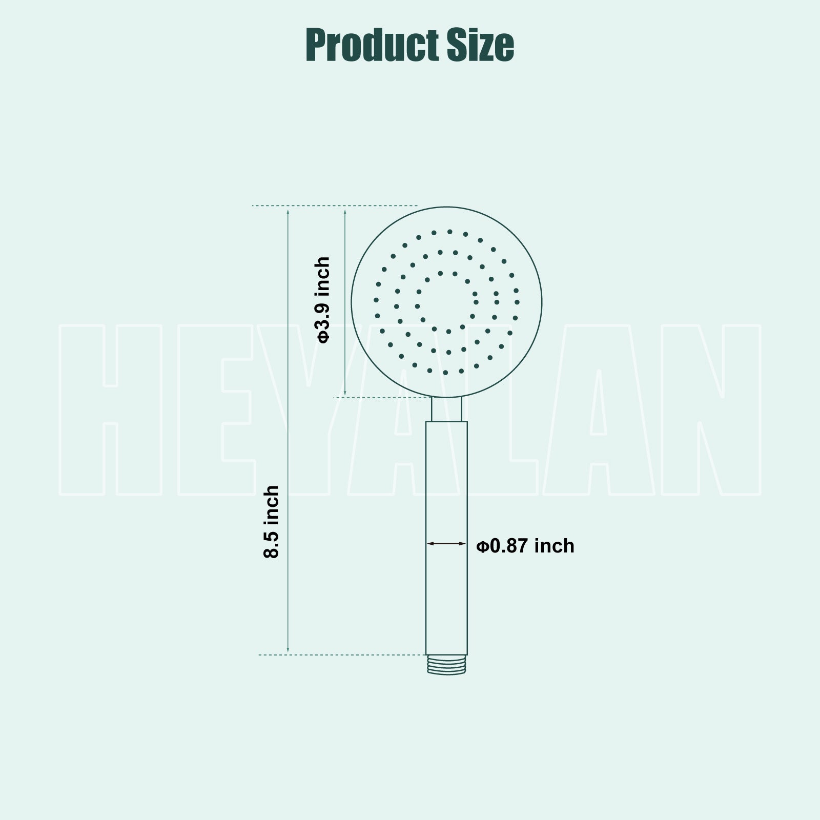 Heyalan Hand Held Shower Wand Head Sprayer High Pressure Handheld Round SUS 304 Stainless Steel Showerhead Powerful Rainfall Water Spray Bathroom High Flow Luxury Shower Faucet Single Mode