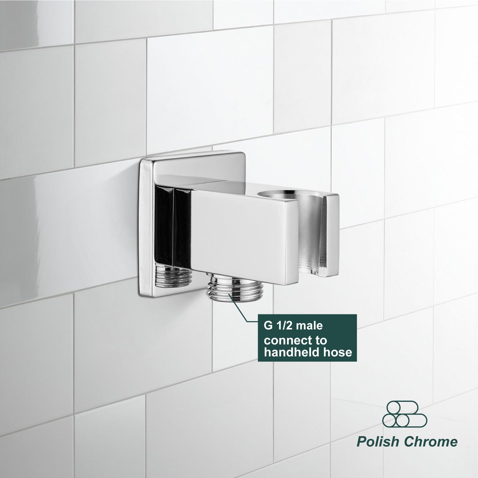 Shower Wand Bracket Supply Hose Connector Shower Hand Holder Wall Mount Handheld Arm Shower Hose Holder with a Square Cover Brass Heyalan Modern