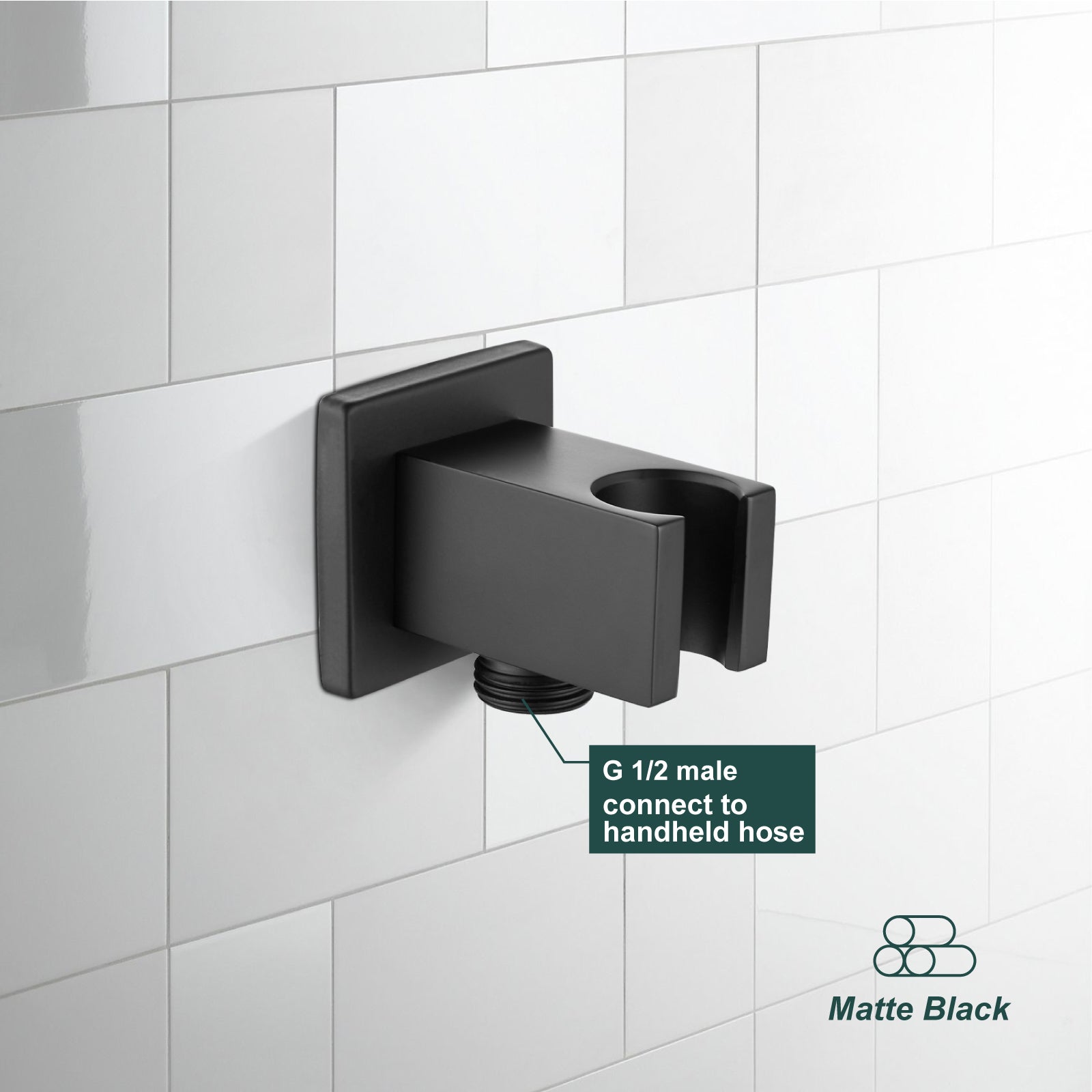 Shower Wand Bracket Supply Hose Connector Shower Hand Holder Wall Mount Handheld Arm Shower Hose Holder with a Square Cover Brass Heyalan Modern