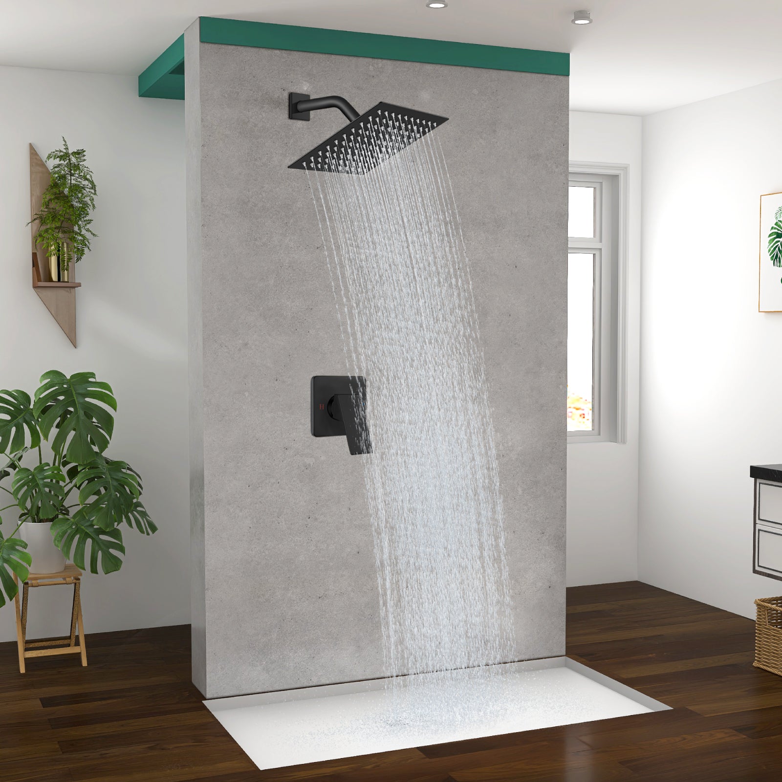 Shower Faucet Set Bathroom Rainfall Shower System Square SUS304 Stainless Steel Showerhead Single Function Shower Trim Kit 1 Handle with Rough-in Valve