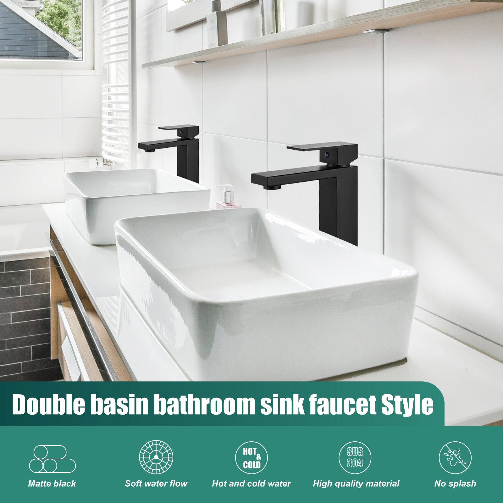 Heyalan Vessel Sink Faucet  SUS304 Stainless Steel Bathroom Sink Faucet Tall Body Vessel Bowl Tap Single Handle 1 Hole Lavatory Vanity Mixer Bar Tap Tall Spout Deck Mount
