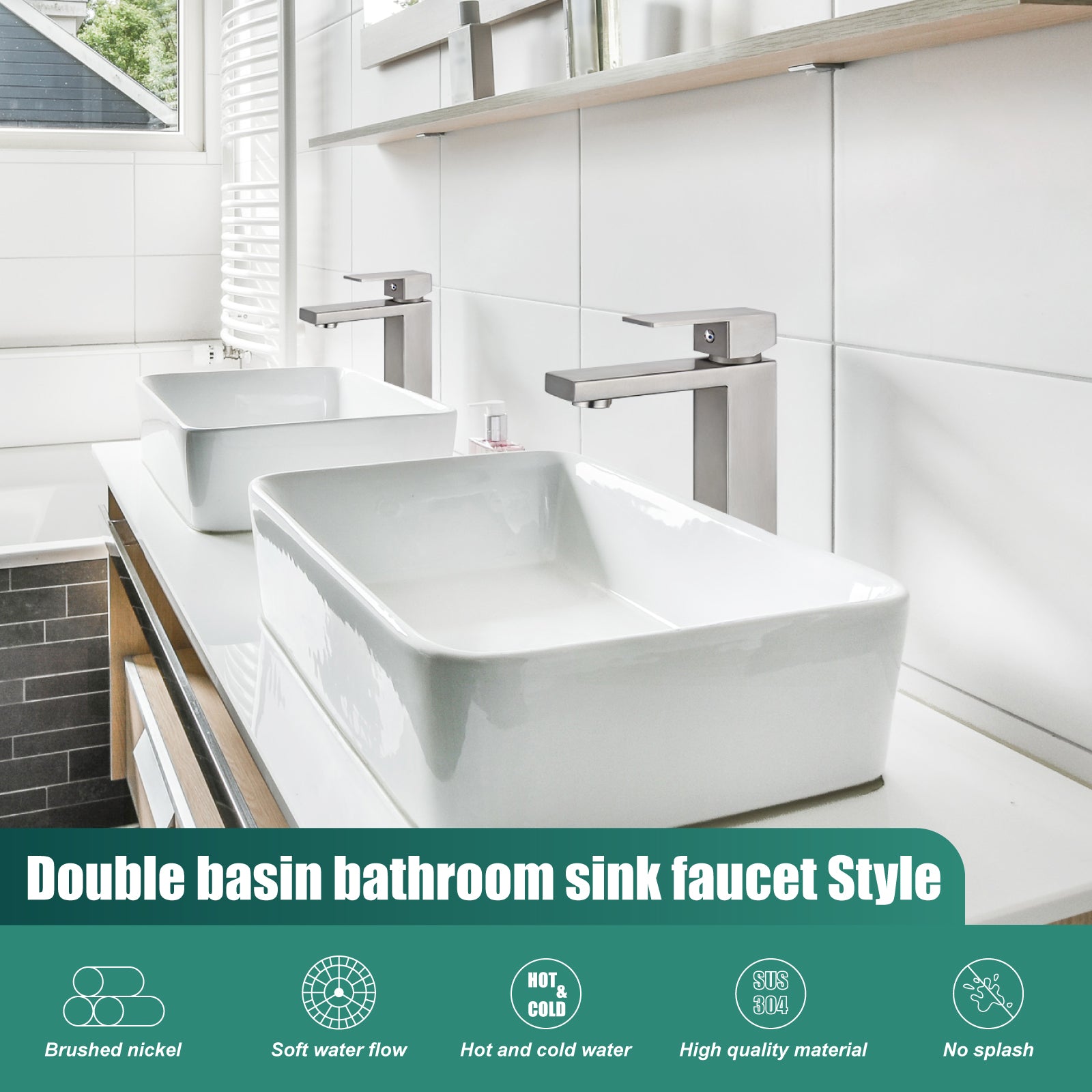 Heyalan Vessel Sink Faucet  SUS304 Stainless Steel Bathroom Sink Faucet Tall Body Vessel Bowl Tap Single Handle 1 Hole Lavatory Vanity Mixer Bar Tap Tall Spout Deck Mount