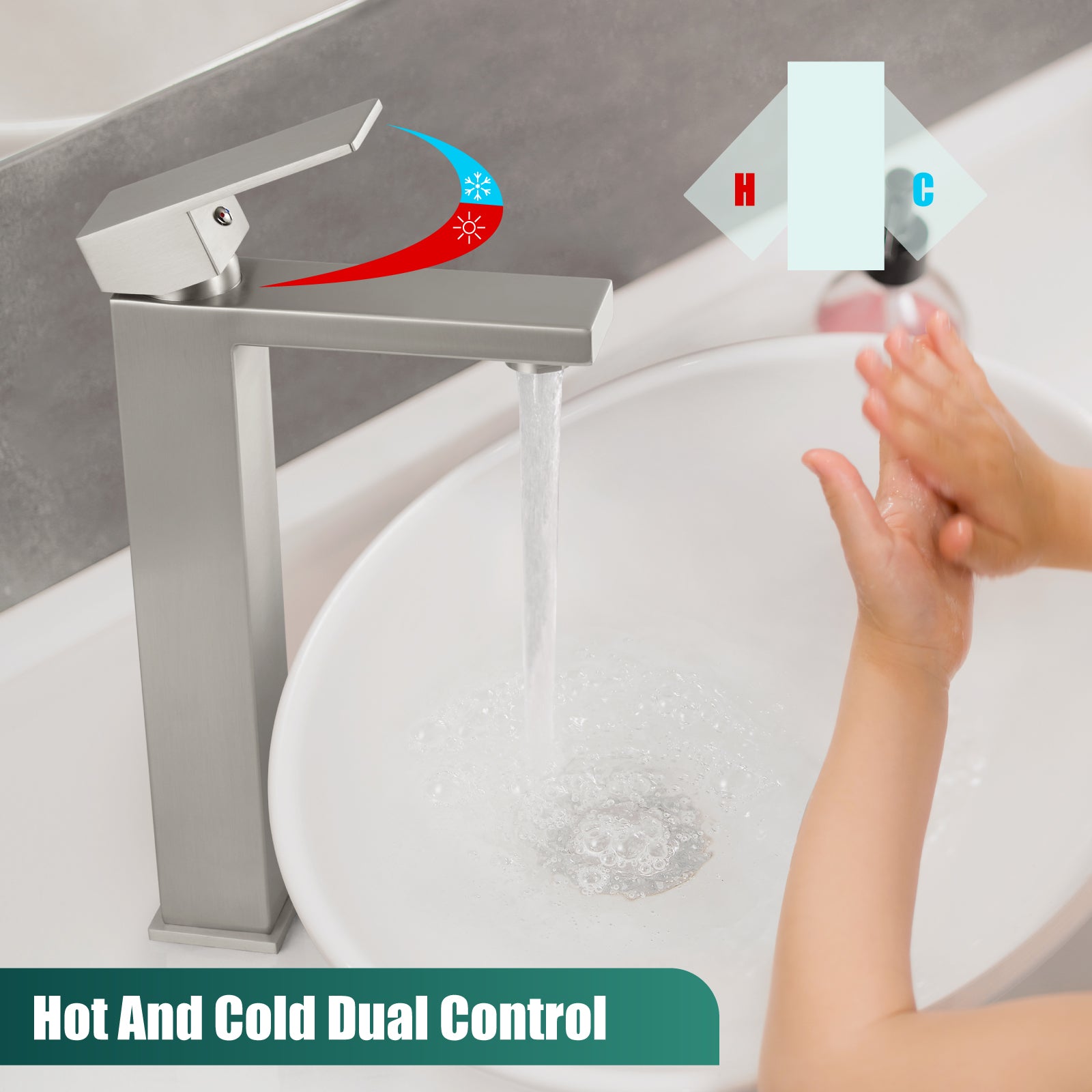 Heyalan Vessel Sink Faucet  SUS304 Stainless Steel Bathroom Sink Faucet Tall Body Vessel Bowl Tap Single Handle 1 Hole Lavatory Vanity Mixer Bar Tap Tall Spout Deck Mount