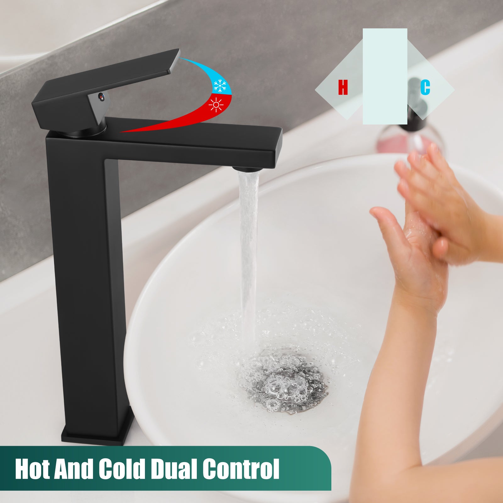 Heyalan Vessel Sink Faucet  SUS304 Stainless Steel Bathroom Sink Faucet Tall Body Vessel Bowl Tap Single Handle 1 Hole Lavatory Vanity Mixer Bar Tap Tall Spout Deck Mount