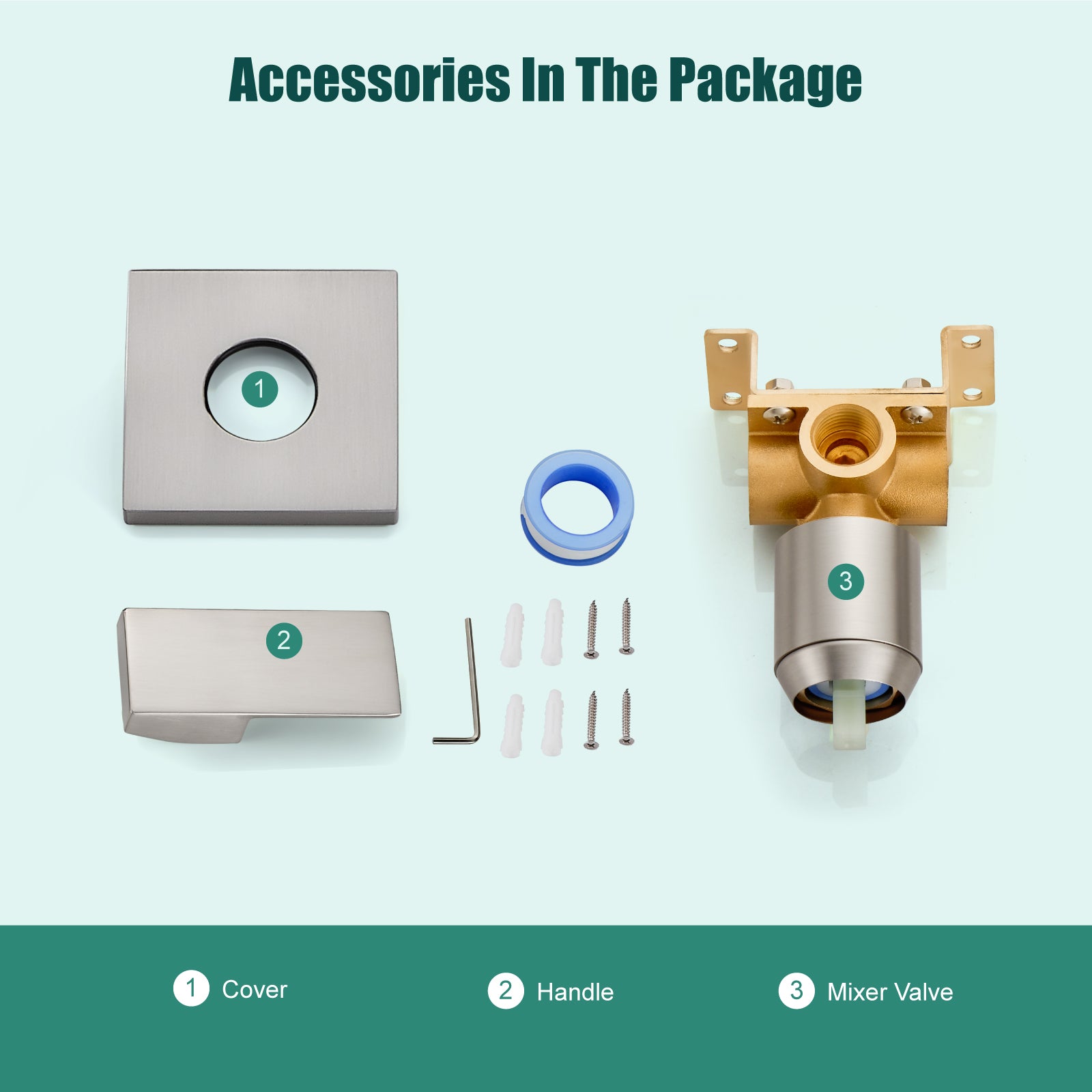 Heyalan  Square Single-Function Shower Handle Valve Shower Single Handle Valve Wall Mount Brass Faucet Shower Rough-In Valve Bathroom Trim Kit 1 Handle Tub Shower Valve Mixer Female Thread