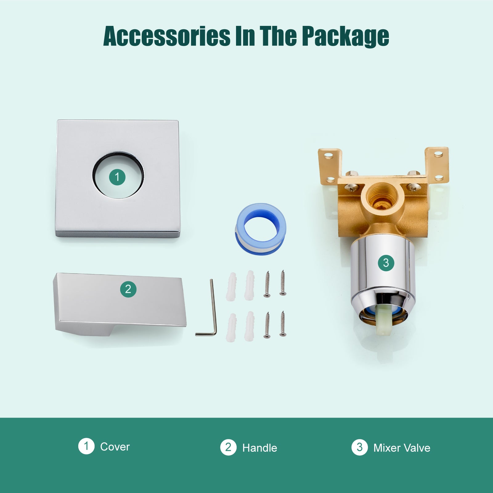 Heyalan  Square Single-Function Shower Handle Valve Shower Single Handle Valve Wall Mount Brass Faucet Shower Rough-In Valve Bathroom Trim Kit 1 Handle Tub Shower Valve Mixer Female Thread