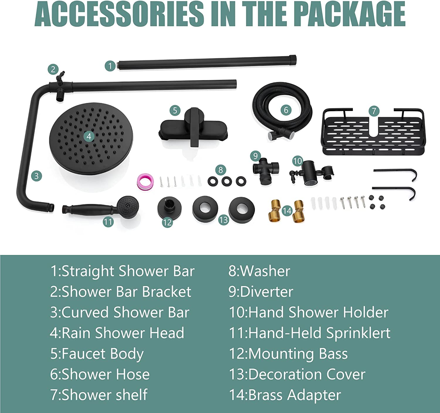 Heyalan Exposed Pipe Shower System 8 Inch Rainfall Shower Head Fixture Combo Set Single Handle with Handheld Sprayer Bathroom Shower Faucet Adjustable Showerhead Bar with Shower Shelf