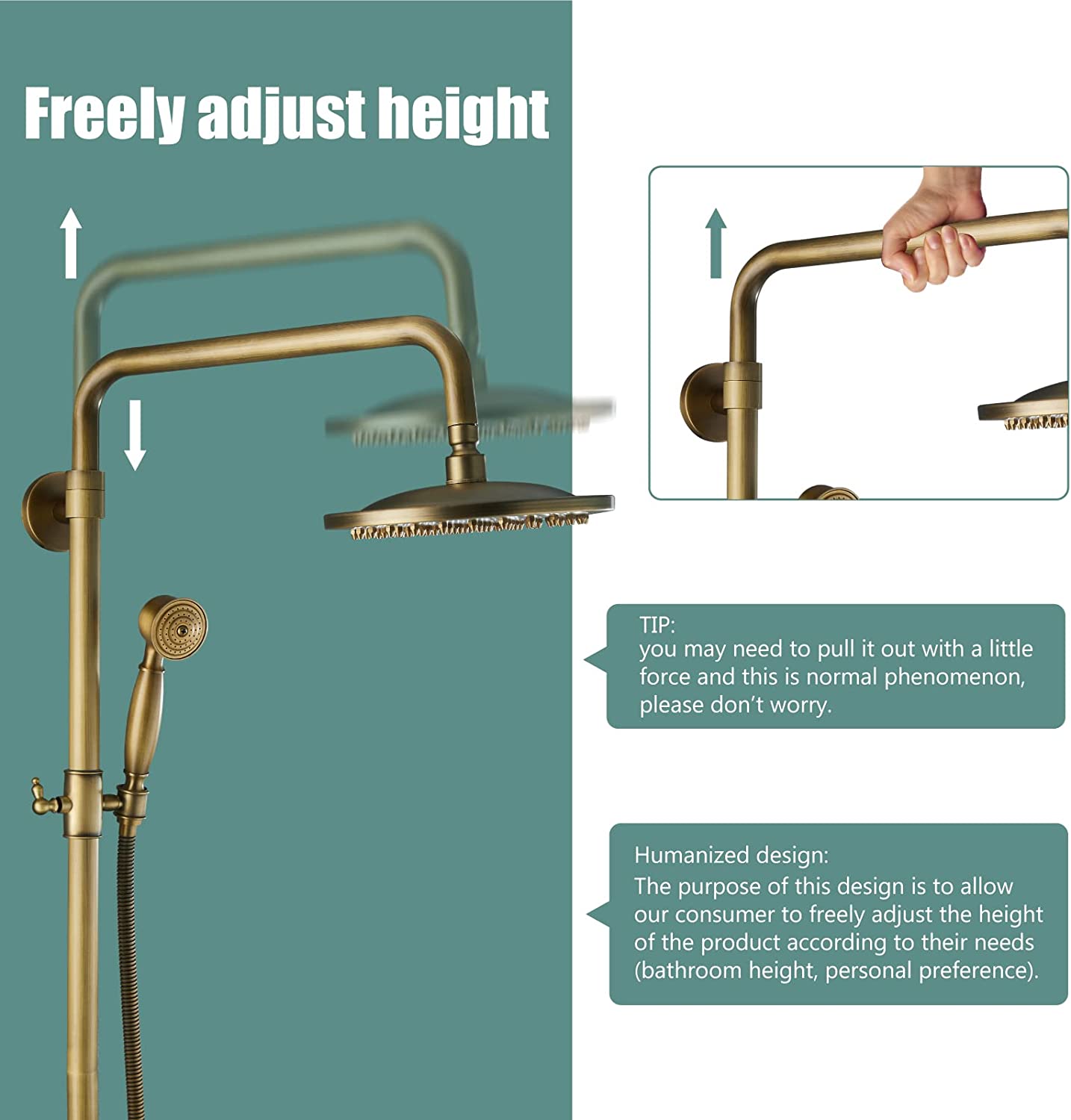 Heyalan Exposed Pipe Shower System 8 Inch Rainfall Shower Head Fixture Combo Set Single Handle with Handheld Sprayer Bathroom Shower Faucet Adjustable Showerhead Bar with Shower Shelf