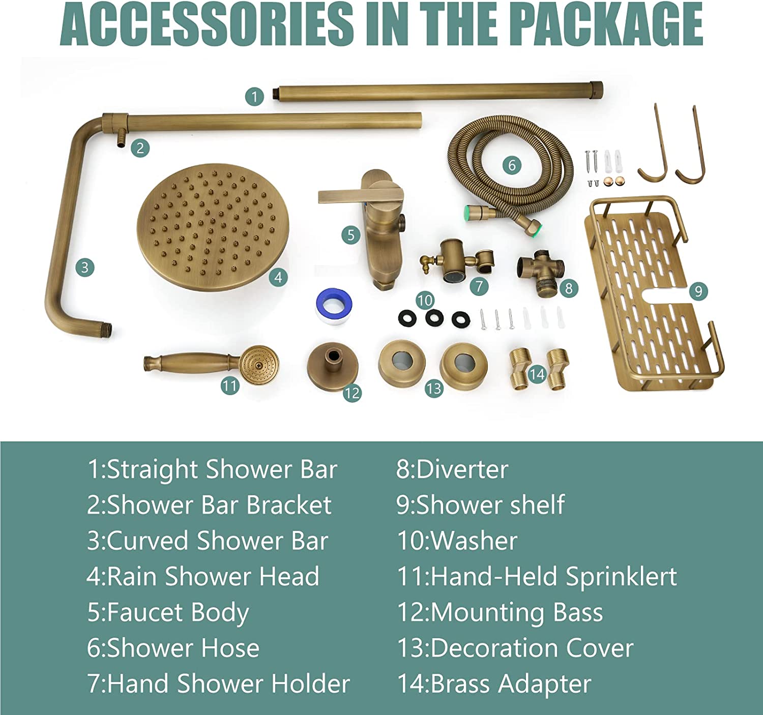 Heyalan Exposed Pipe Shower System 8 Inch Rainfall Shower Head Fixture Combo Set Single Handle with Handheld Sprayer Bathroom Shower Faucet Adjustable Showerhead Bar with Shower Shelf