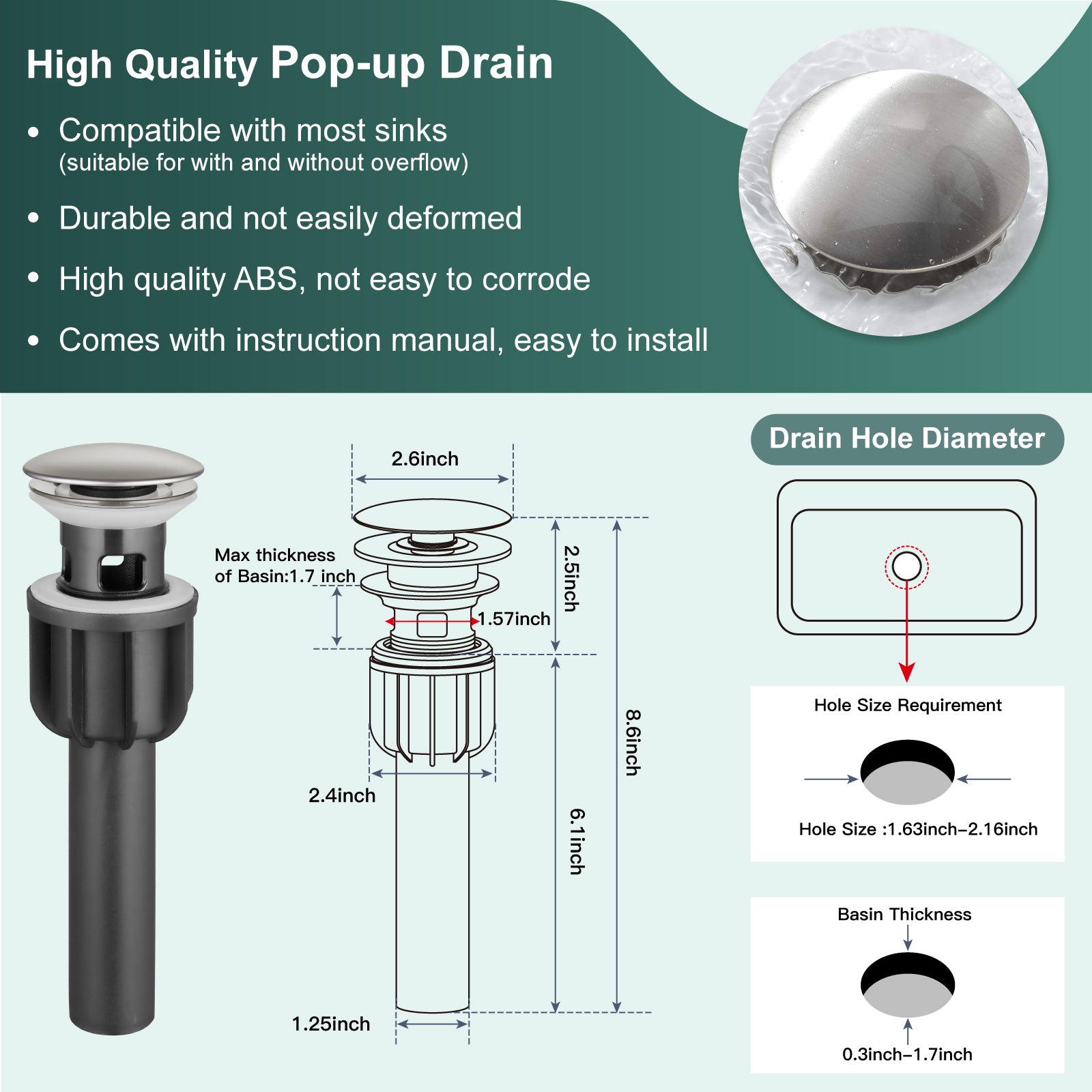 Heyalan Bathroom Faucet Vessel Sink Deck Mount SUS304 Stainless Steel Bowl Basin One Hole Single Handle Tall Spout Mixer Tap with Pop Up Drain