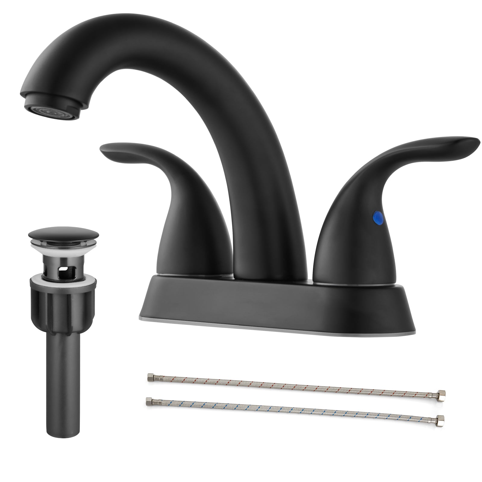 Heyalan Swivel Spout 2 Handle Lever Lavatory Bathroom Vessel Sink Faucet 4-Inch Centerset Deck Mount Mixer Tap with Pop-up Drain Stainless Steel