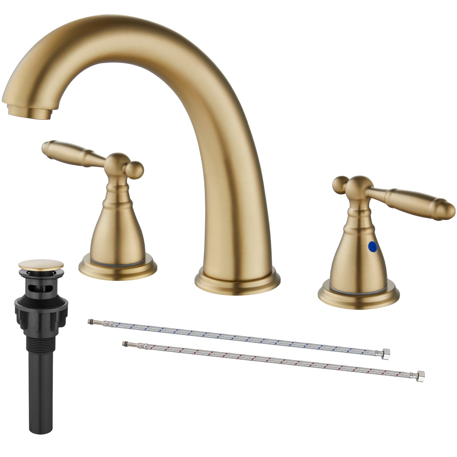 2 Handles SUS304 Stainless Steel 8-16 Inch Bathroom Basin Faucet with Pop Up Drain Deck Mount Divided Three Holes Toilet Sink Mixer Tap Simple Cabinet Grips Heyalan Mixer Faucet
