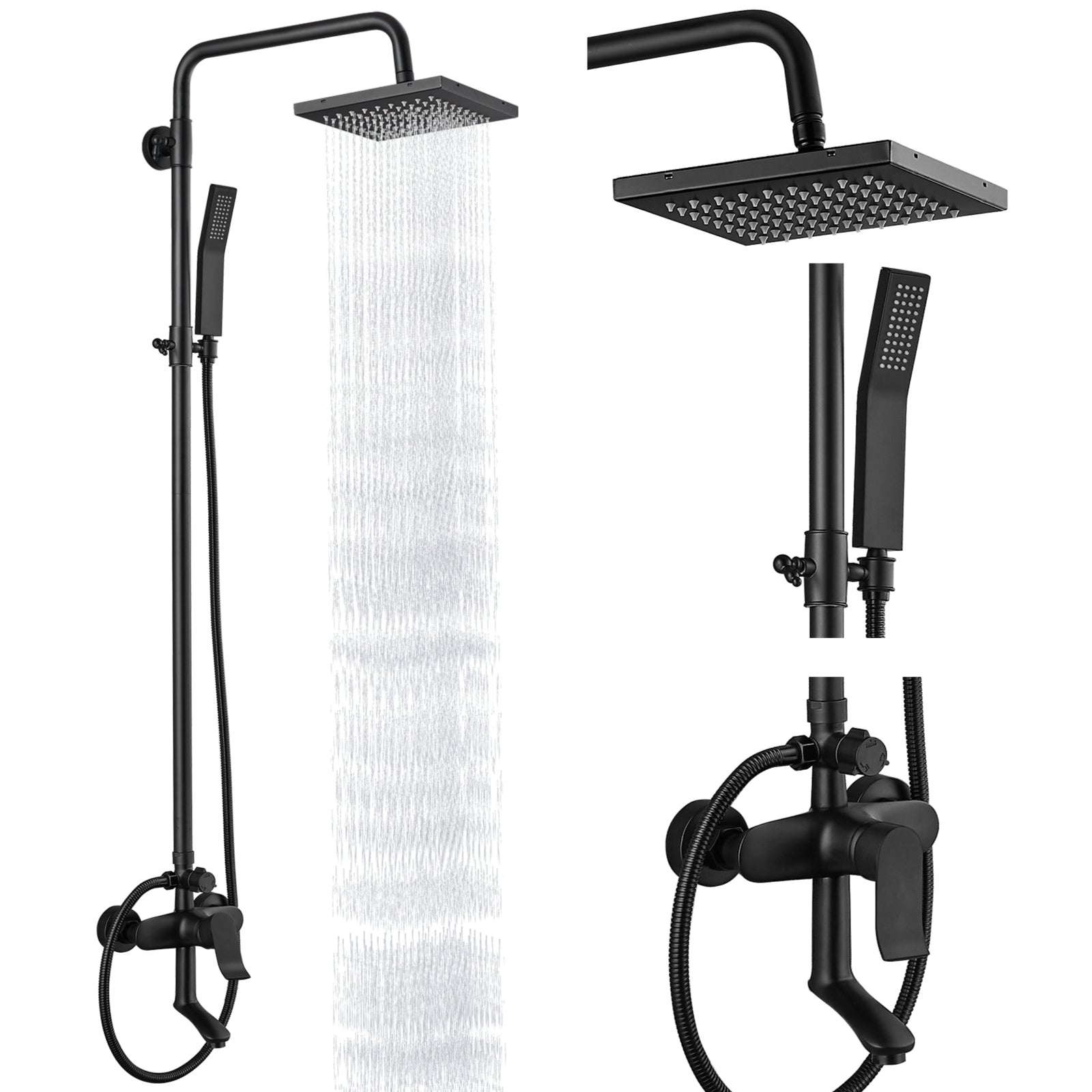 Exposed Shower System 3 Functional Bathroom Shower Faucet Set 8 Inch Square Rainfall Shower Head Wall Mounted Exposed Chrome Shower Faucet Set 8 Rain Exposed Pipe Shower