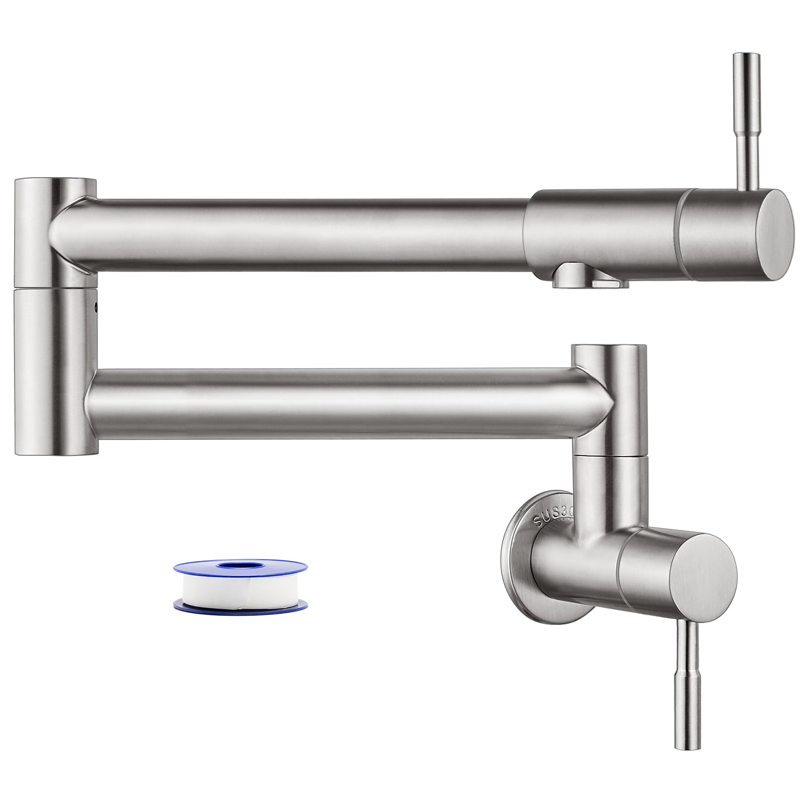 Heyalan Pot Filler 19 Inch Wall Mount Folding Stretchable Kitchen Restaurant Sink Faucet Stainless Steel Potfiller with Double Joint Swing Arm Single Hole Two Handles Commercial NPT