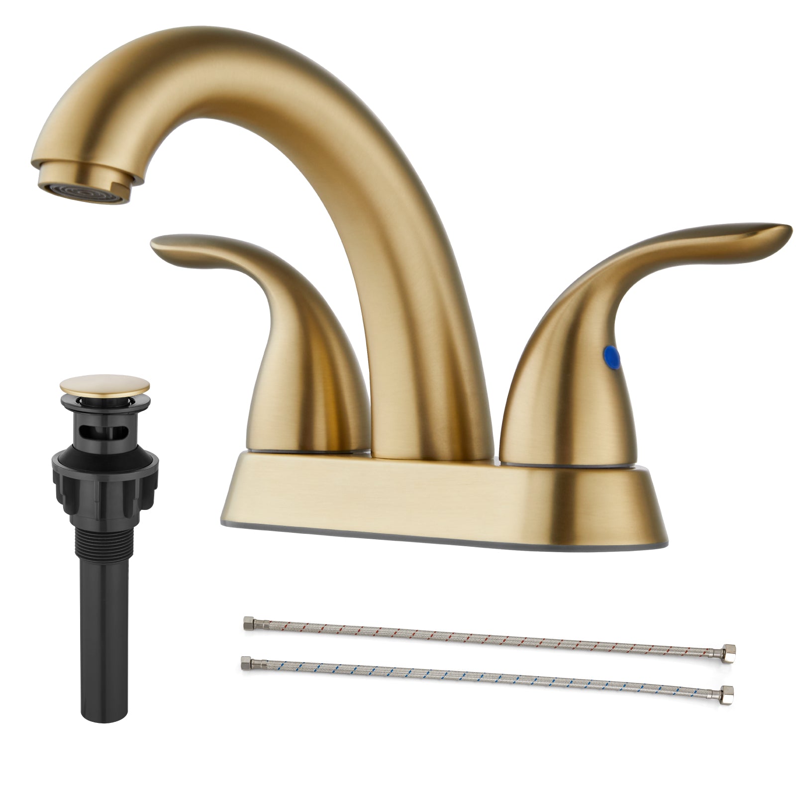 Heyalan Swivel Spout 2 Handle Lever Lavatory Bathroom Vessel Sink Faucet 4-Inch Centerset Deck Mount Mixer Tap with Pop-up Drain Stainless Steel