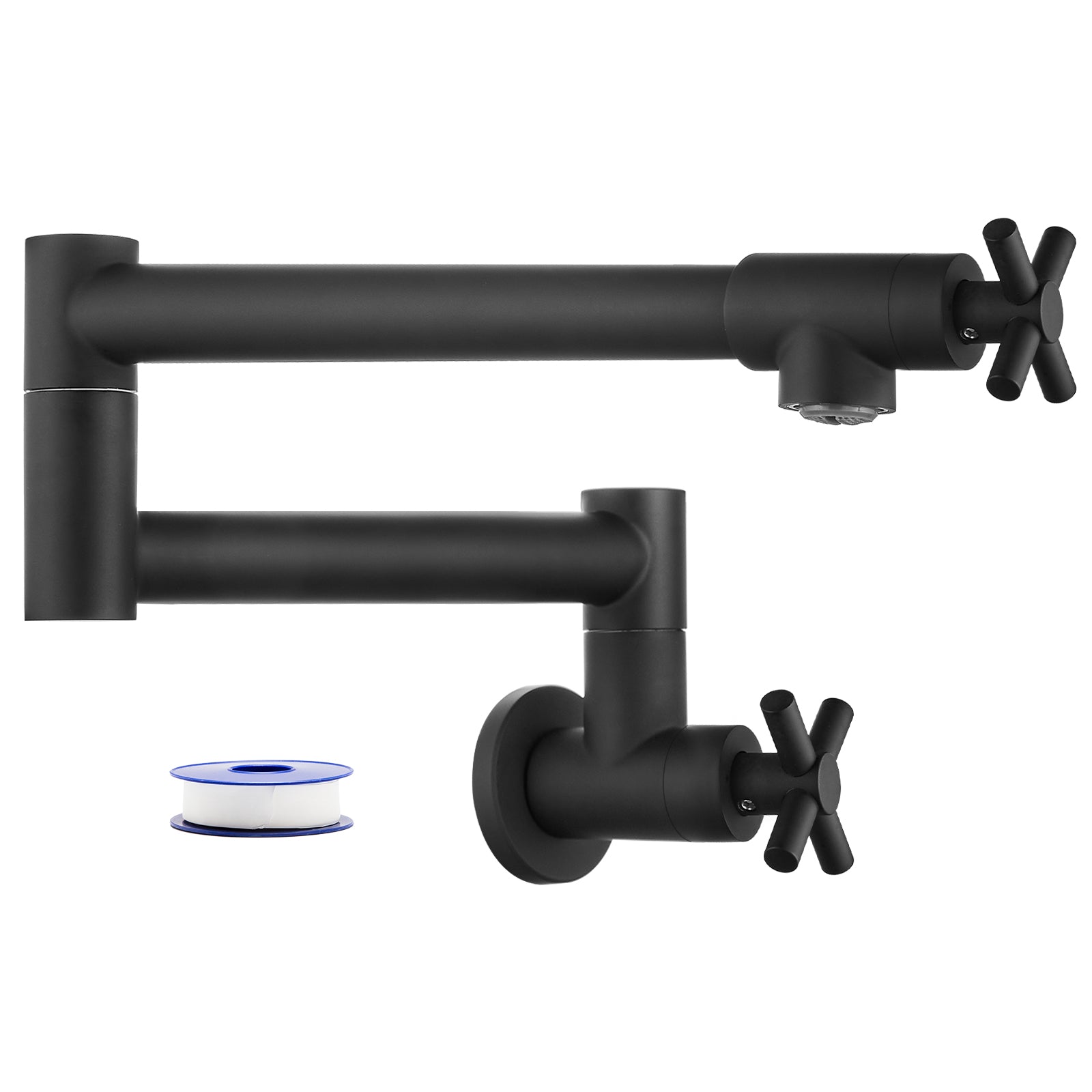 Heyalan Pot Filler Kitchen Faucet Stainless Steel SUS304 Two Cross Handle 19 Inch Single Hole Spout Wall Mounted Stretchable Swing Arm Commercial Kitchen Sink Faucet to Control Water