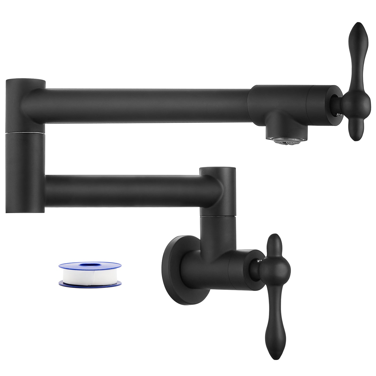 Heyalan Stainless Steel SUS304 19" Pot Filler Faucet Double Joint Spout Stretchable Swing Arm with Single Hole Two Handles Wall Mounted Commercial Kitchen Sink Faucet
