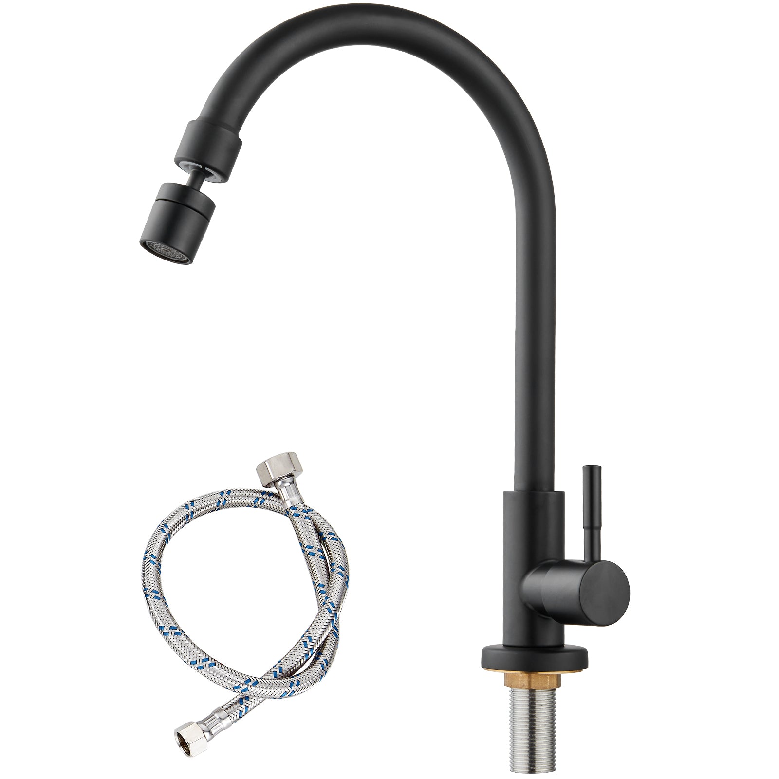 Heyalan Cold Water Only Kitchen Faucet 360 Degree Swivel Spout Matte Black High Arc Sink Tap Brass Faucet Goose Neck