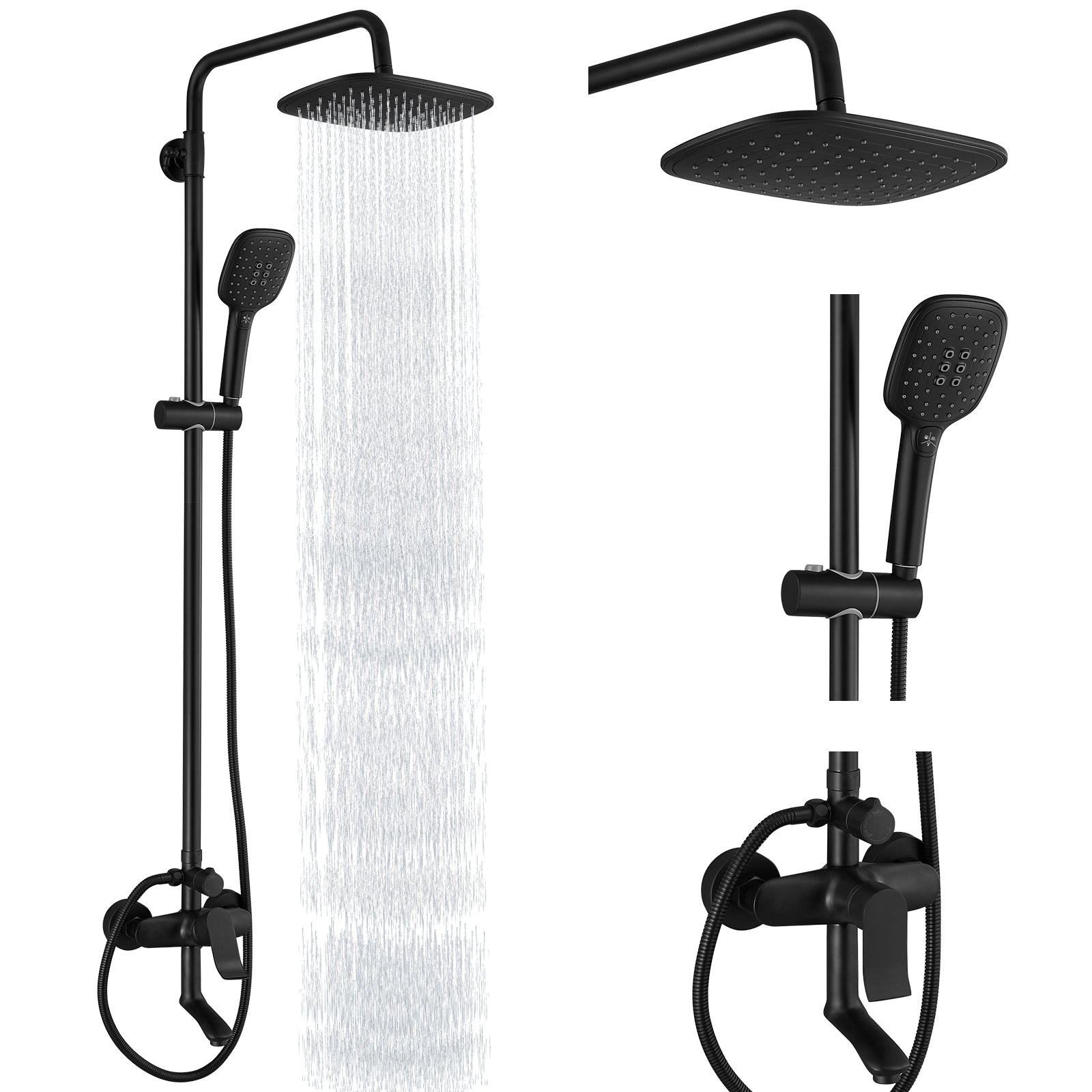 Exposed Shower System Polish Chrome 3 Functional Bathroom Shower Set 9 Inch Rainfall Shower Head with Handheld Sprayer Complete Set Adjustable Hand Spray Tub Spout Wall Mount