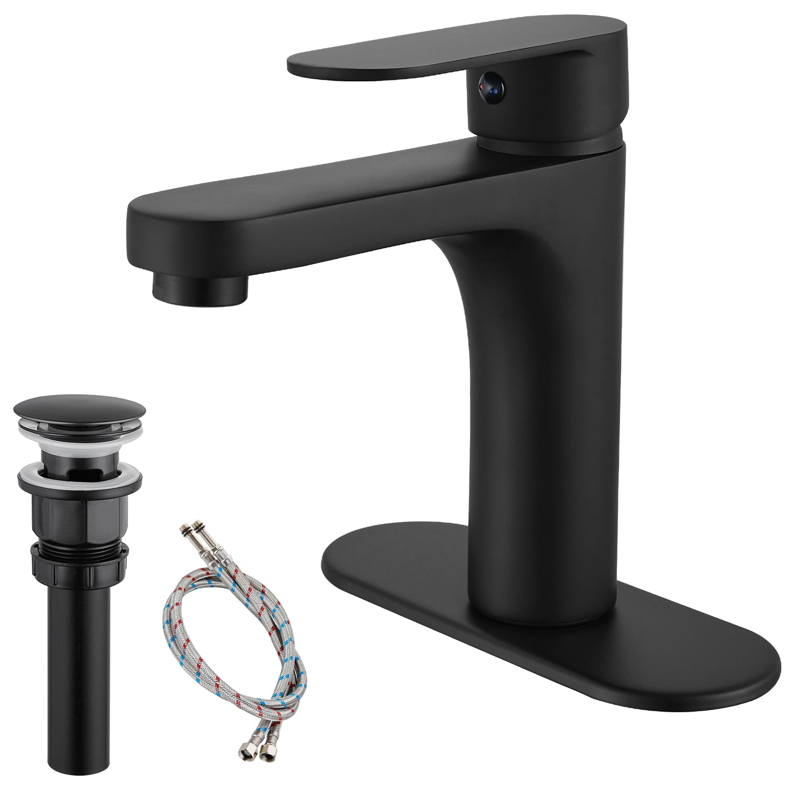Heyalan Bathroom Faucet Single Handle Brass 1 Hole Basin Mixer Tap Deck Mount Lavatory Vanity Deck Plate Pop Up Drain Included
